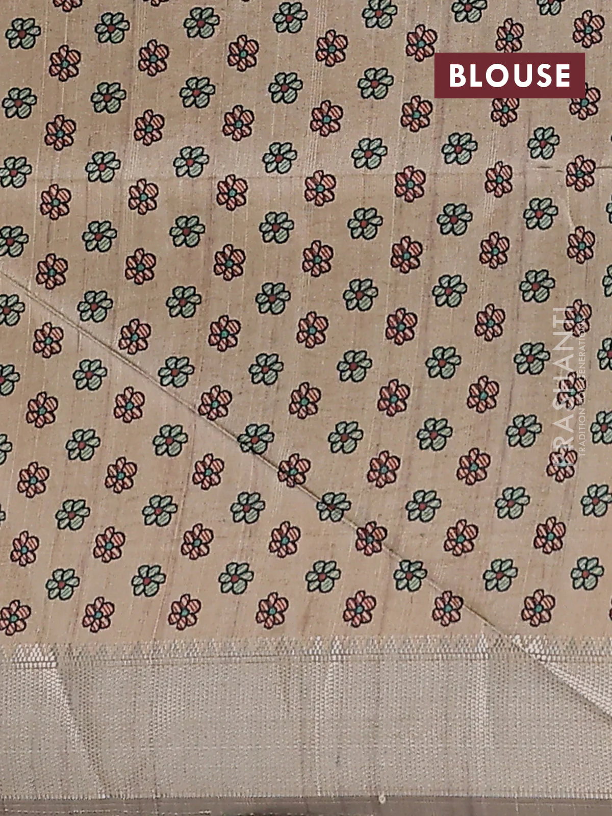 Semi dupion saree bottle green with plain body and madhubani printed pallu & blouse - Image 4