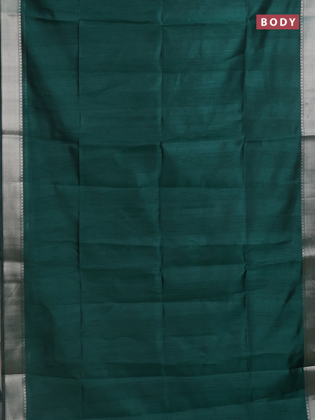 Semi dupion saree bottle green with plain body and madhubani printed pallu & blouse - Image 2