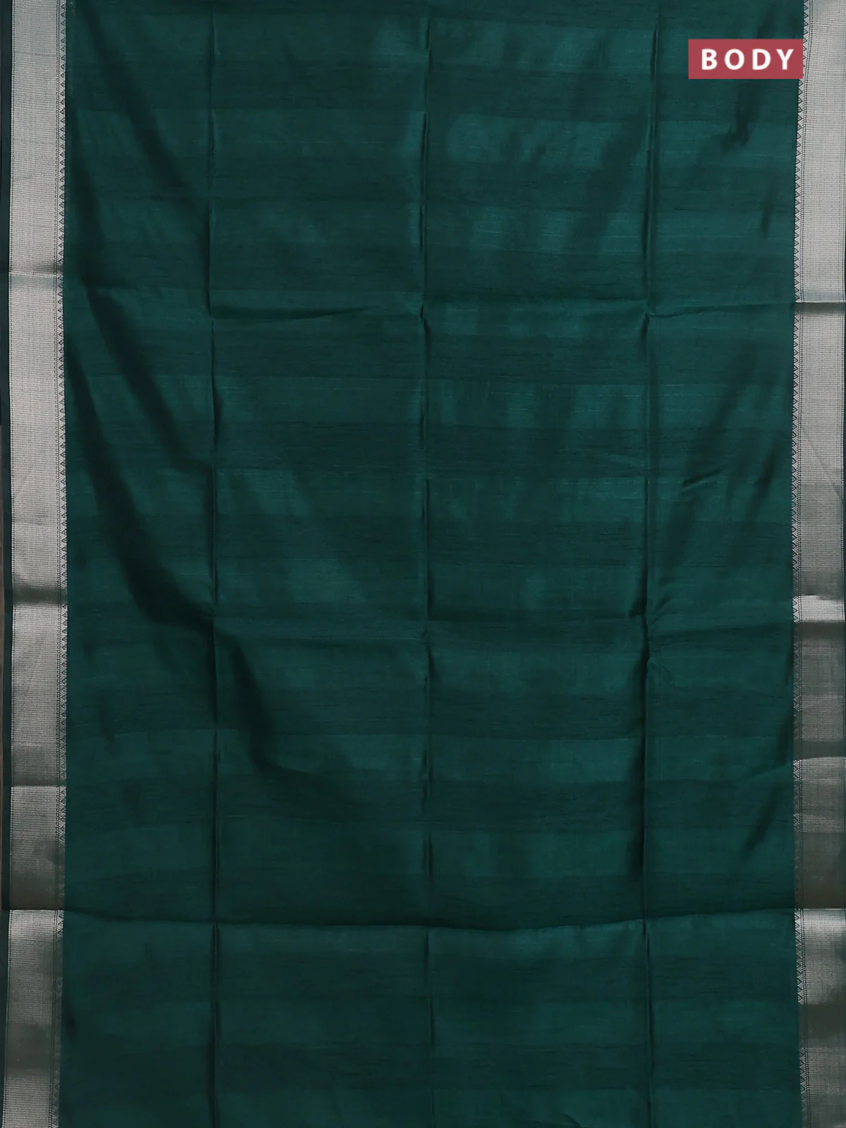 Semi dupion saree bottle green with plain body and madhubani printed pallu & blouse - Image 2