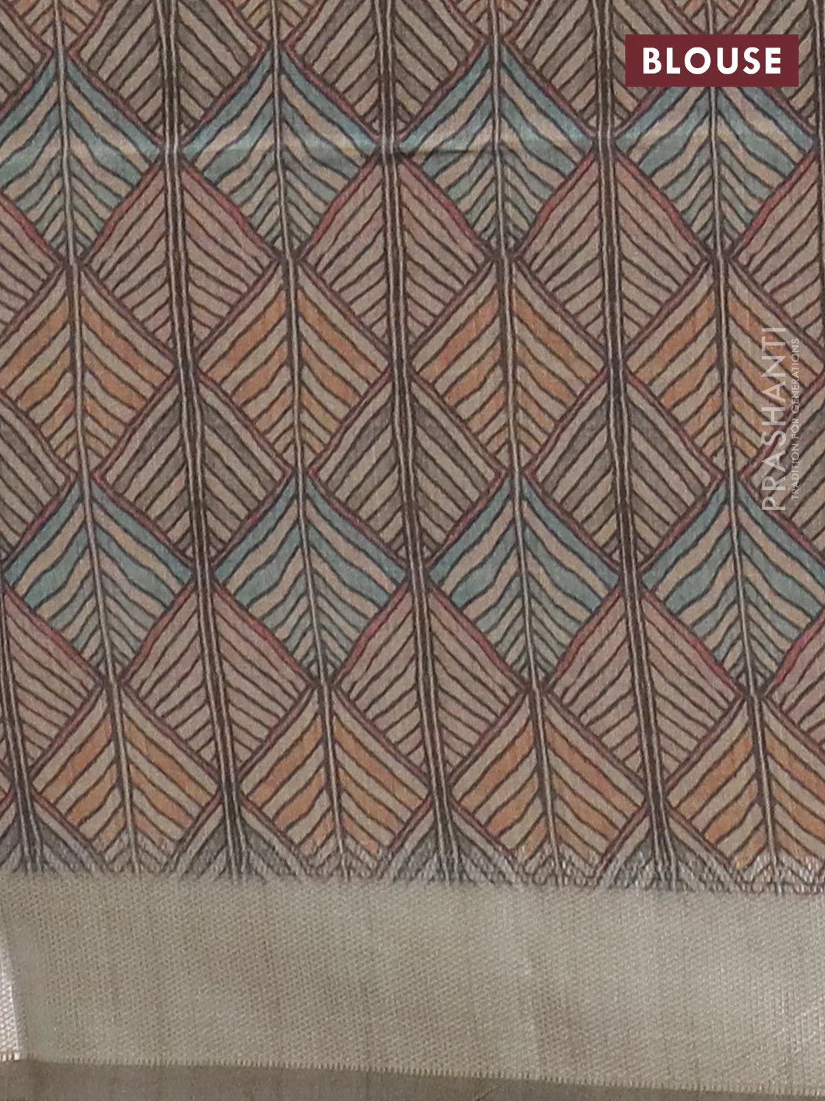 Semi dupion saree coffee brown with plain body and madhubani printed pallu & blouse - Image 4