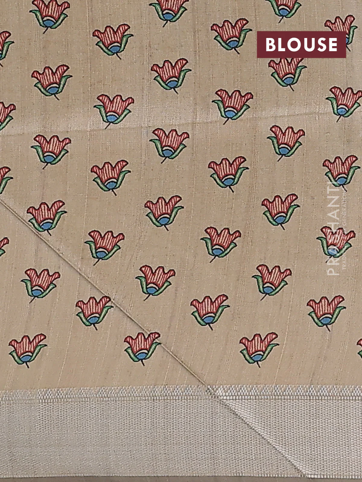 Semi dupion saree coffee brown with plain body and madhubani printed pallu & blouse - Image 4