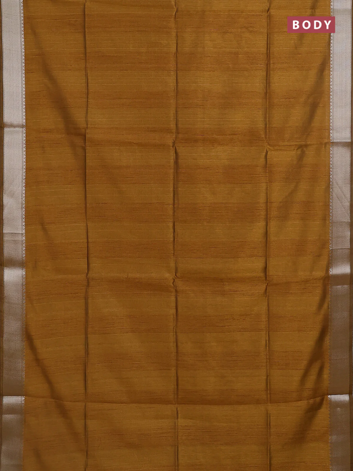 Semi dupion saree dark mustard and beige with plain body and madhubani printed pallu & blouse - Image 2