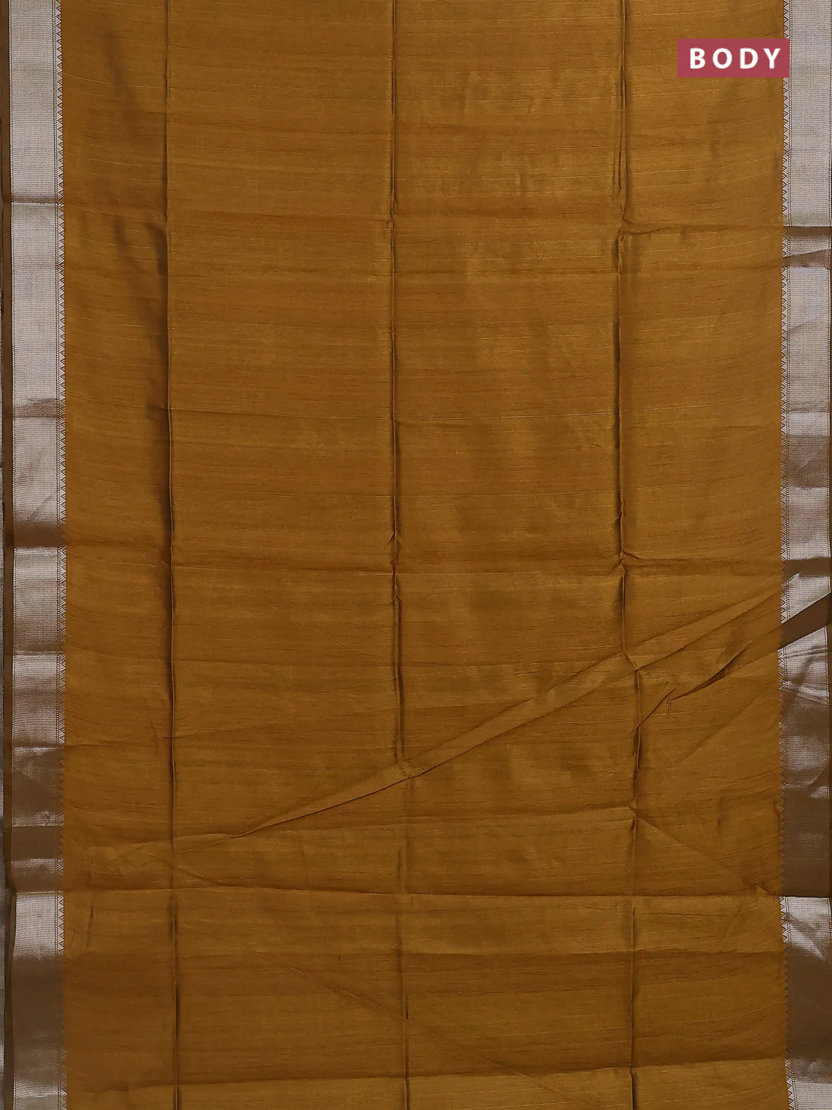 Semi dupion saree dark mustard with plain body and madhubani printed pallu & blouse - Image 2