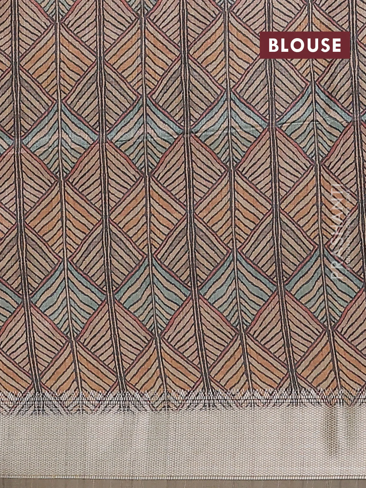 Semi dupion saree dark mustard with plain body and madhubani printed pallu & blouse - Image 4