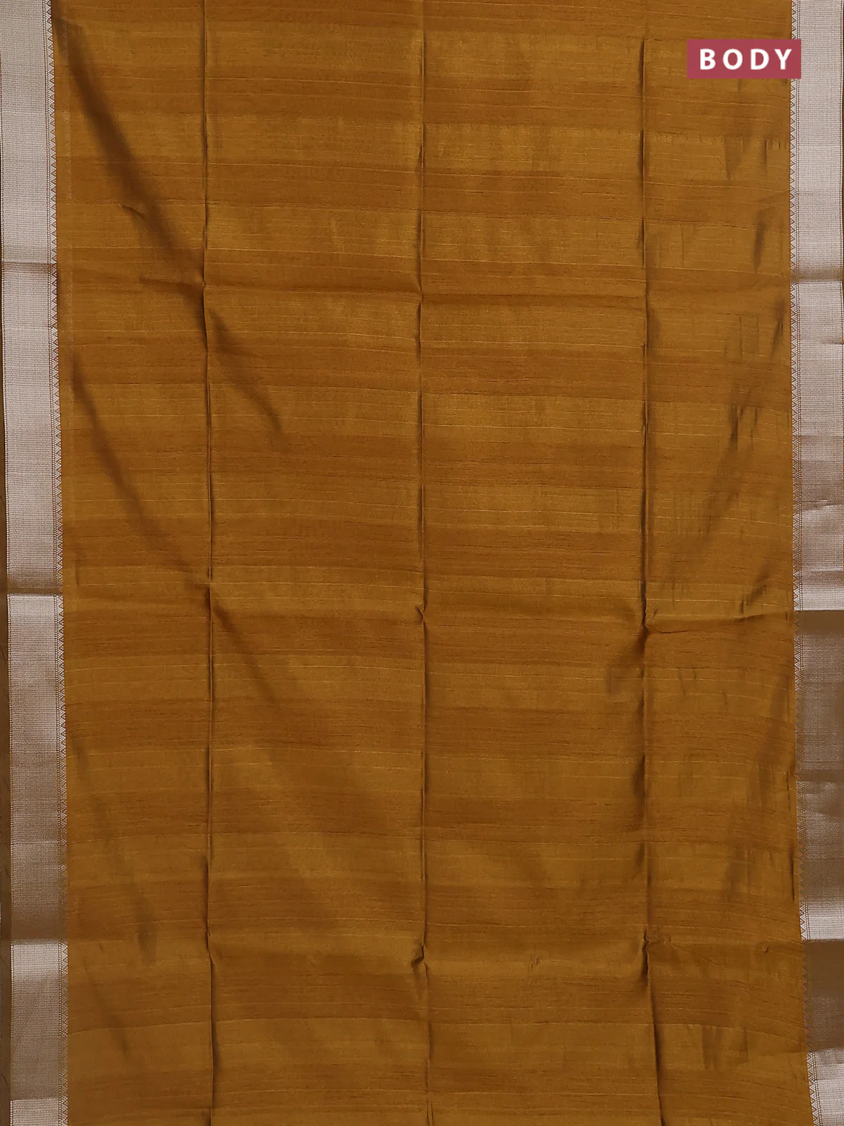 Semi dupion saree dark mustard with plain body and madhubani printed pallu & blouse - Image 2