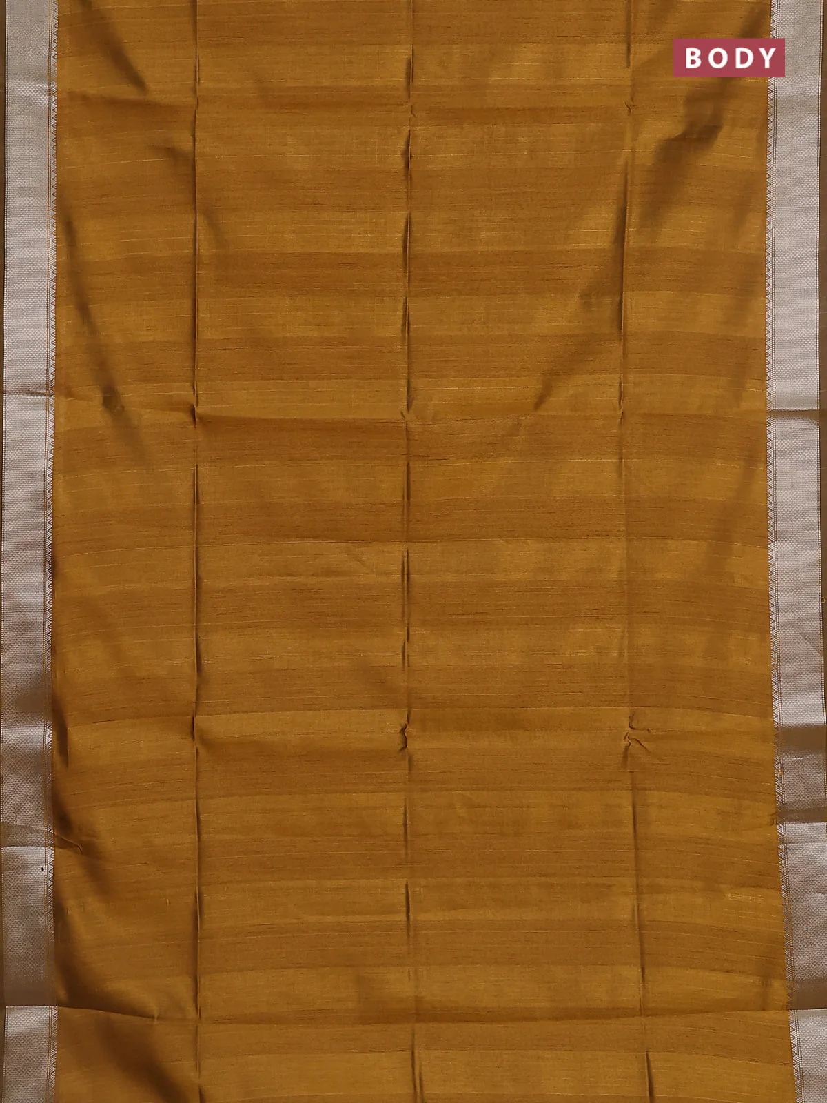 Semi dupion saree dark mustard with plain body and madhubani printed pallu & blouse - Image 2
