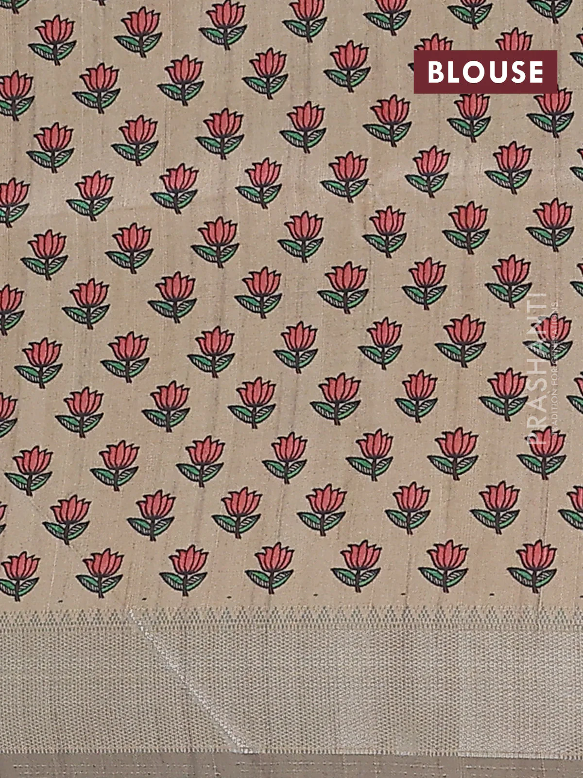 Semi dupion saree dark mustard with plain body and madhubani printed pallu & blouse - Image 4