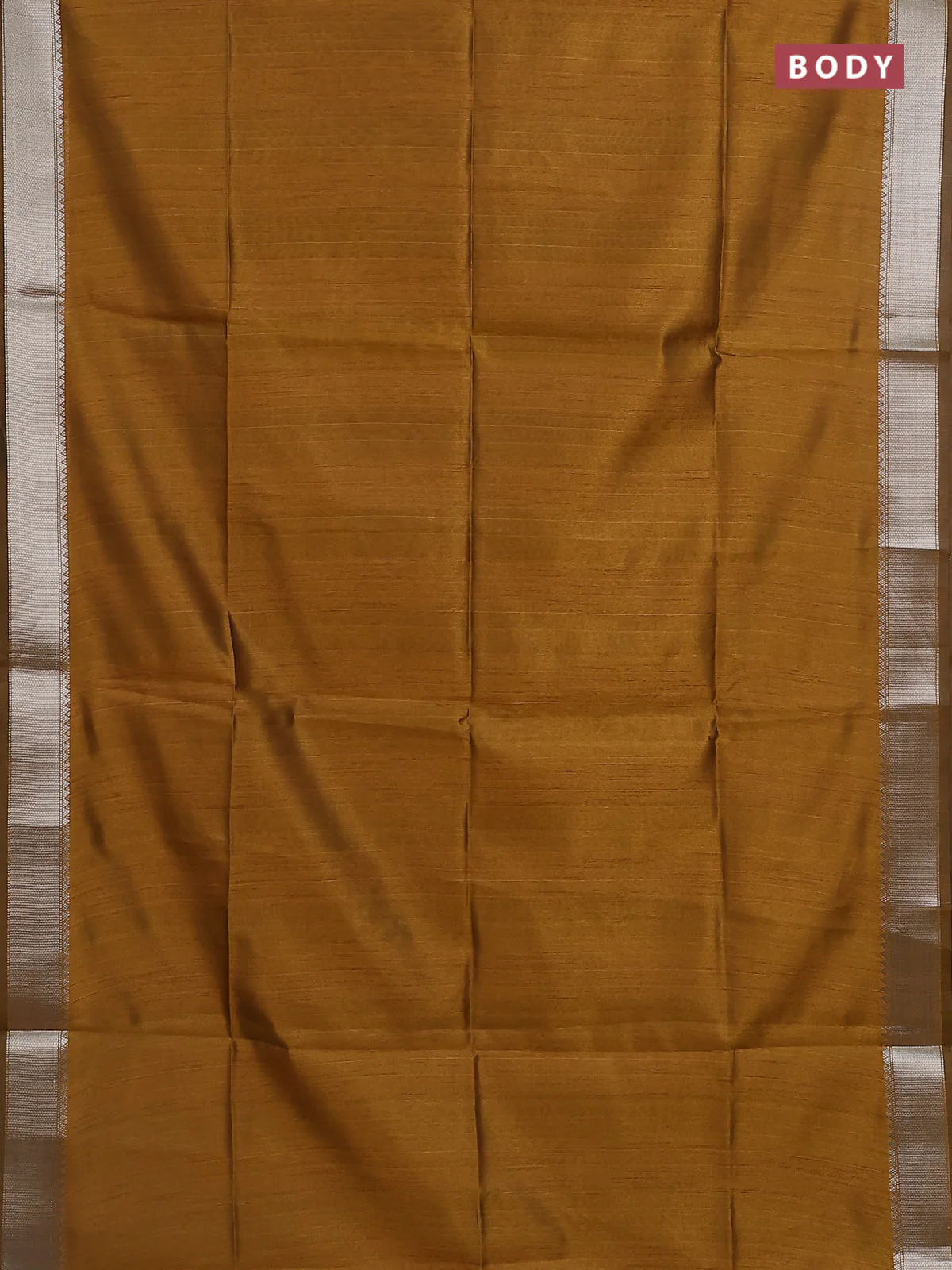 Semi dupion saree dark mustard with plain body and madhubani printed pallu & blouse - Image 2