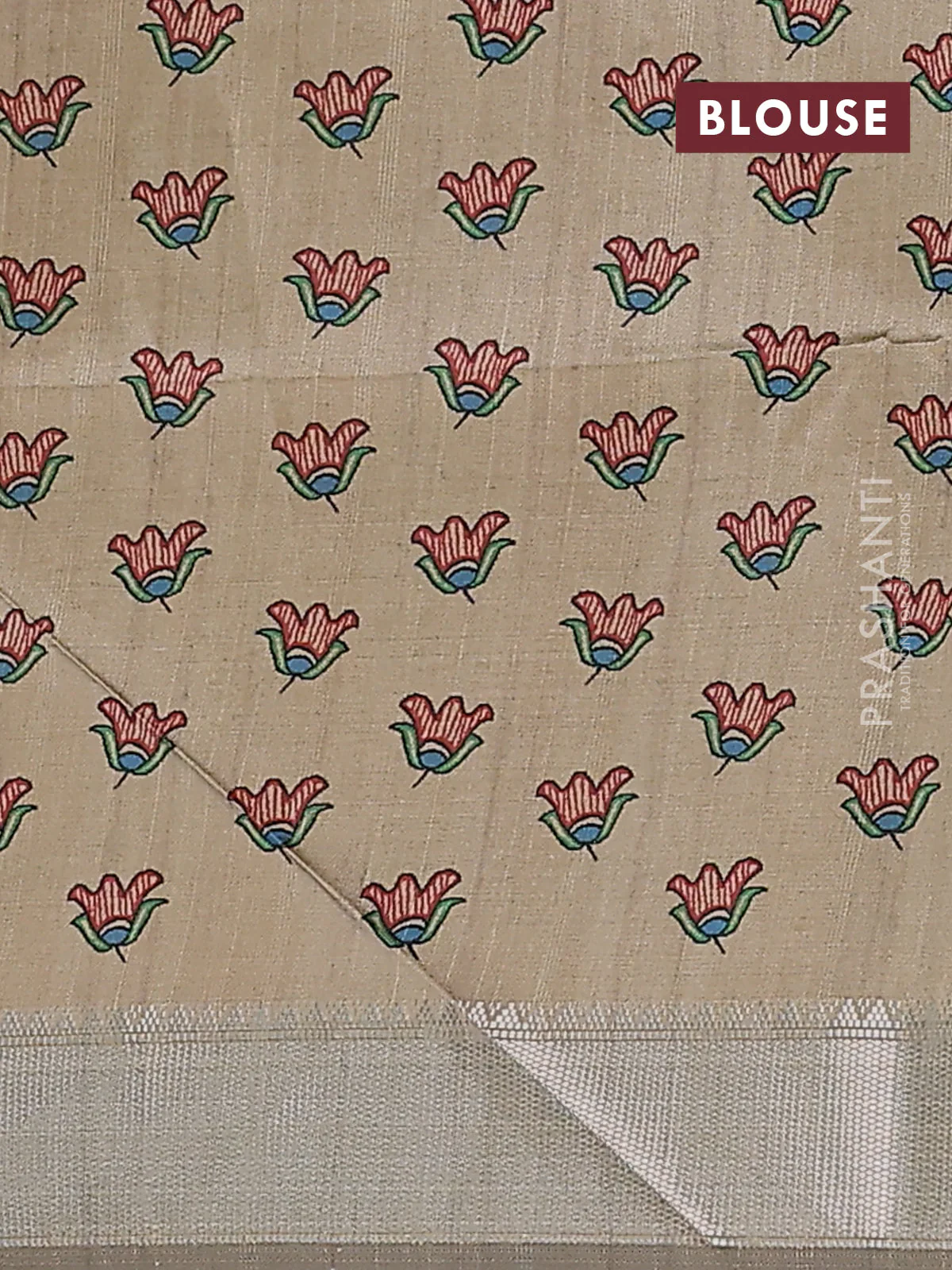 Semi dupion saree dark mustard with plain body and madhubani printed pallu & blouse - Image 4