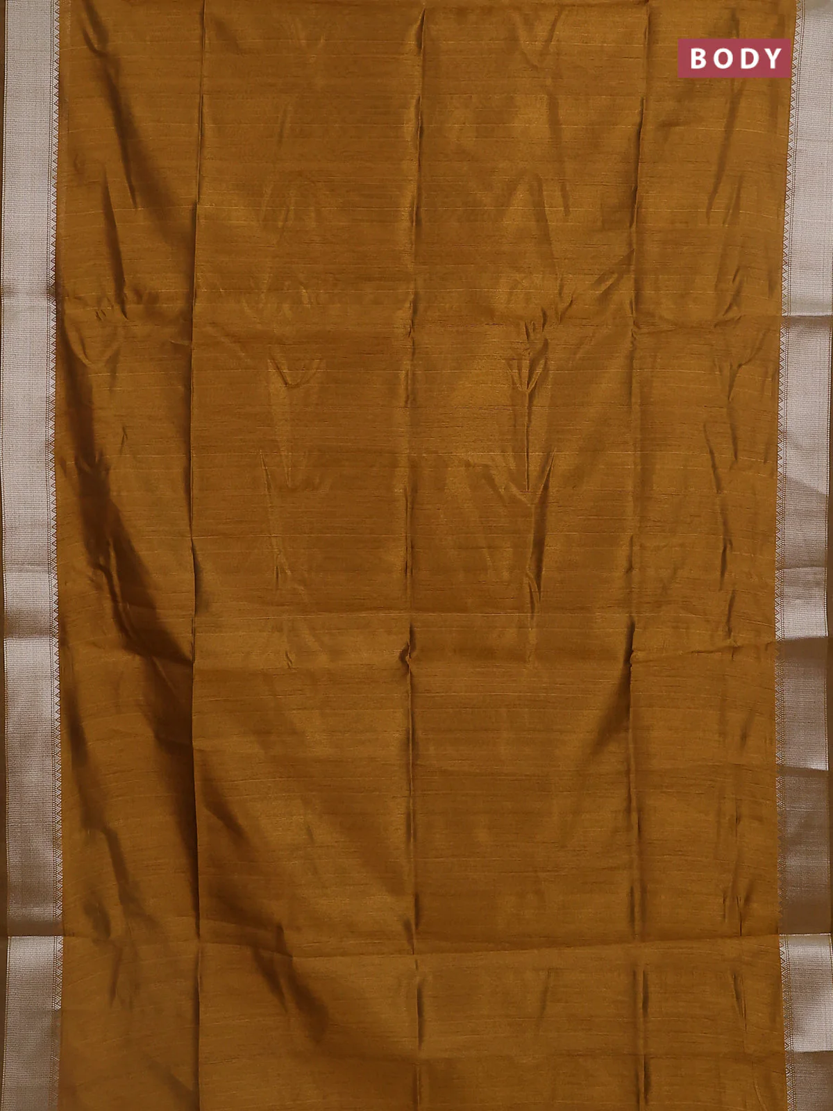 Semi dupion saree dark mustard with plain body and madhubani printed pallu & blouse - Image 2