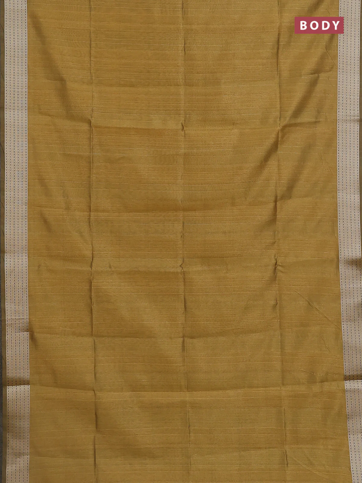 Semi dupion saree dark mustard with plain body and madhubani printed pallu & kantha stitch work - Image 2