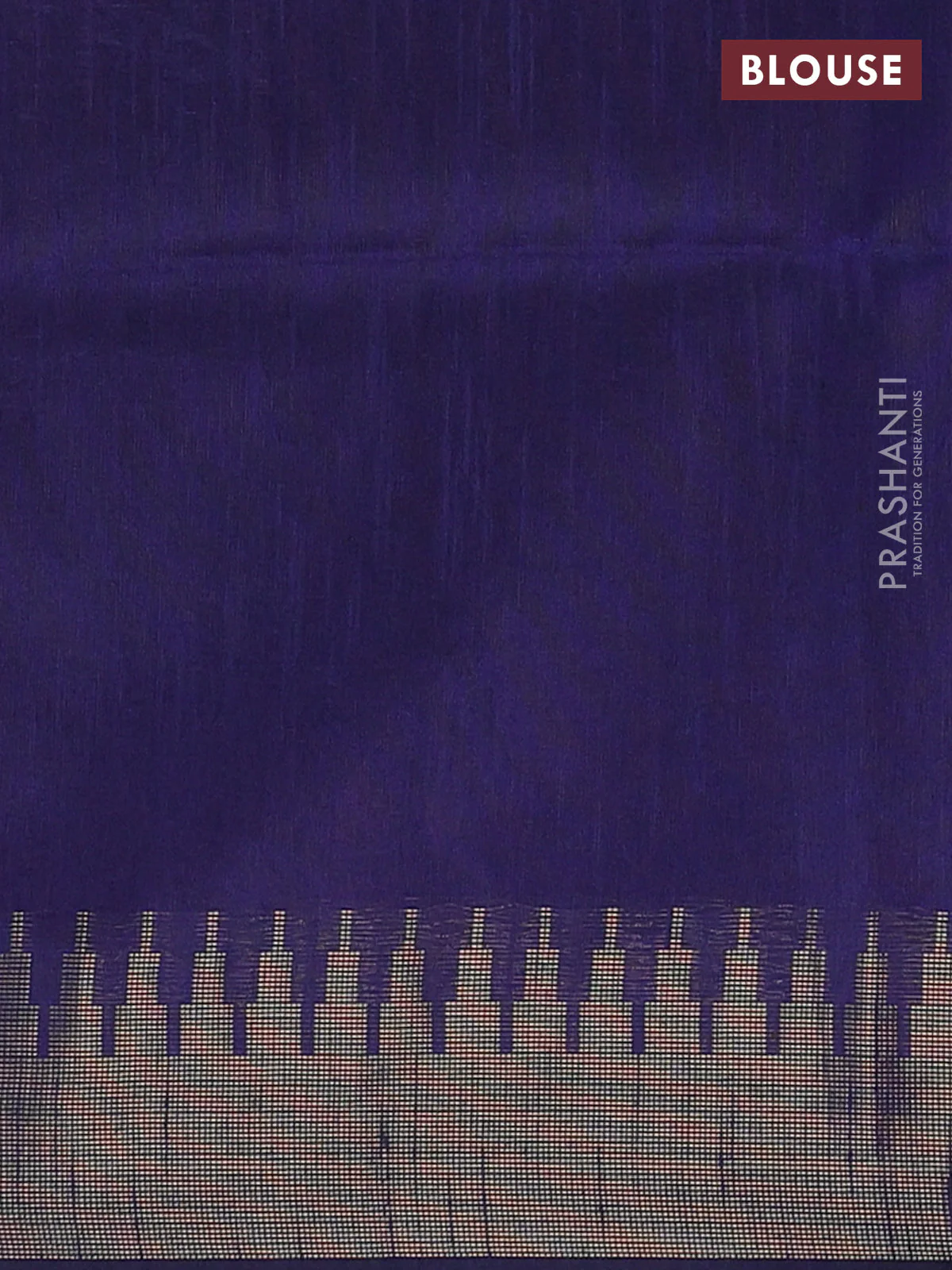 Semi dupion saree dark pink and navy blue with allover zari weaves and temple zari woven border - Image 4