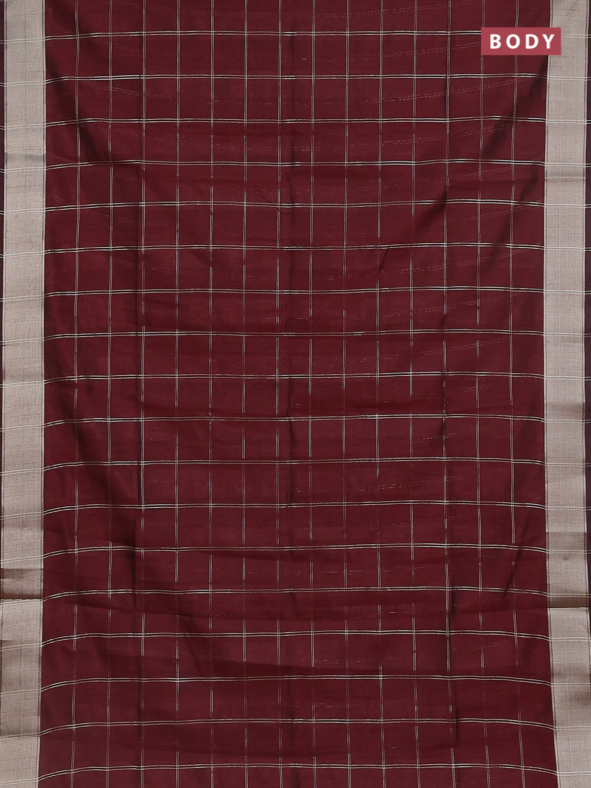 Semi dupion saree deep maroon with allover zari checks pattern and madhubani printed pallu & blouse - Image 2