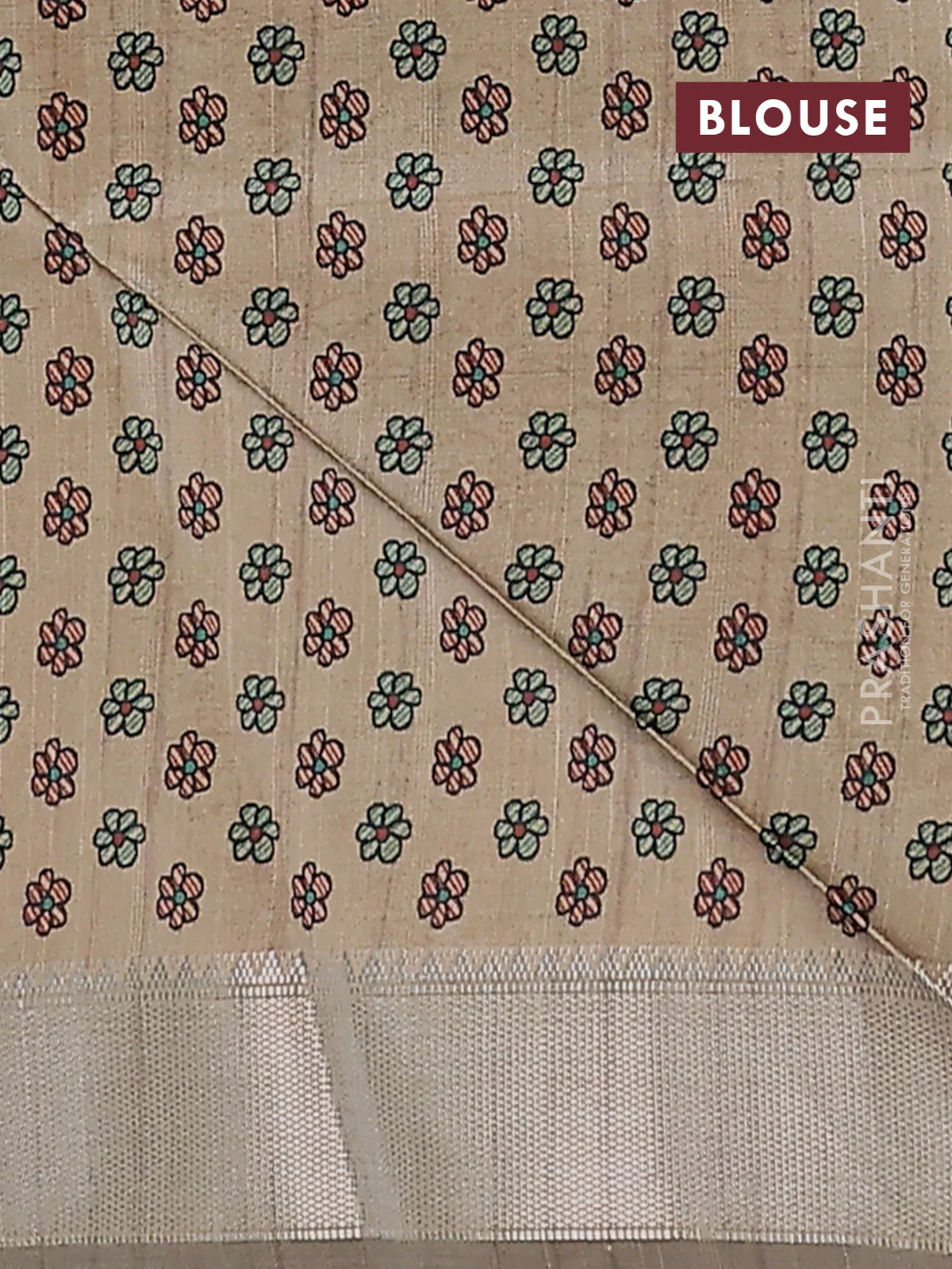 Semi dupion saree deep maroon with plain body and madhubani printed pallu & blouse - Image 4