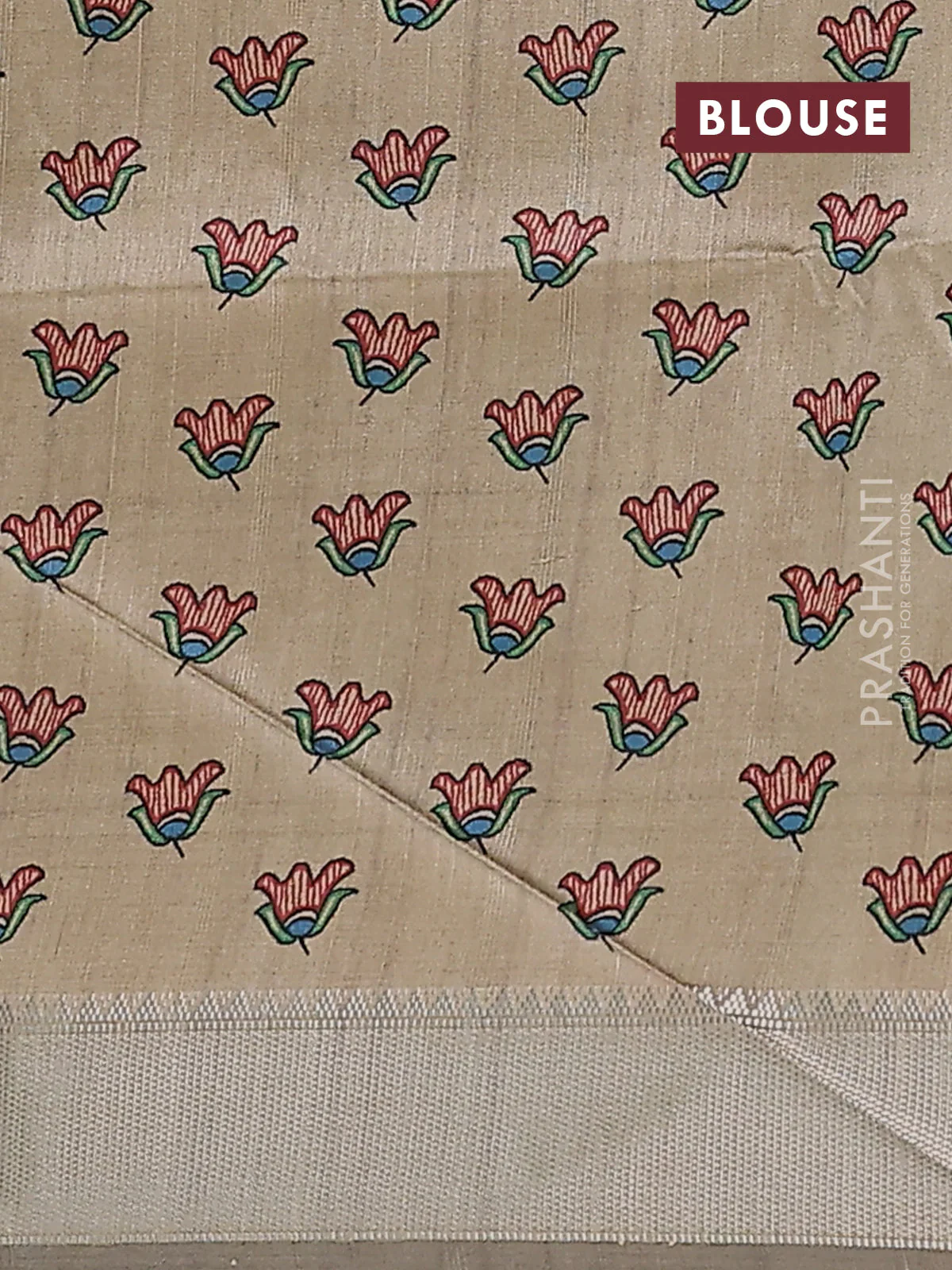 Semi dupion saree deep maroon with plain body and madhubani printed pallu & blouse - Image 4