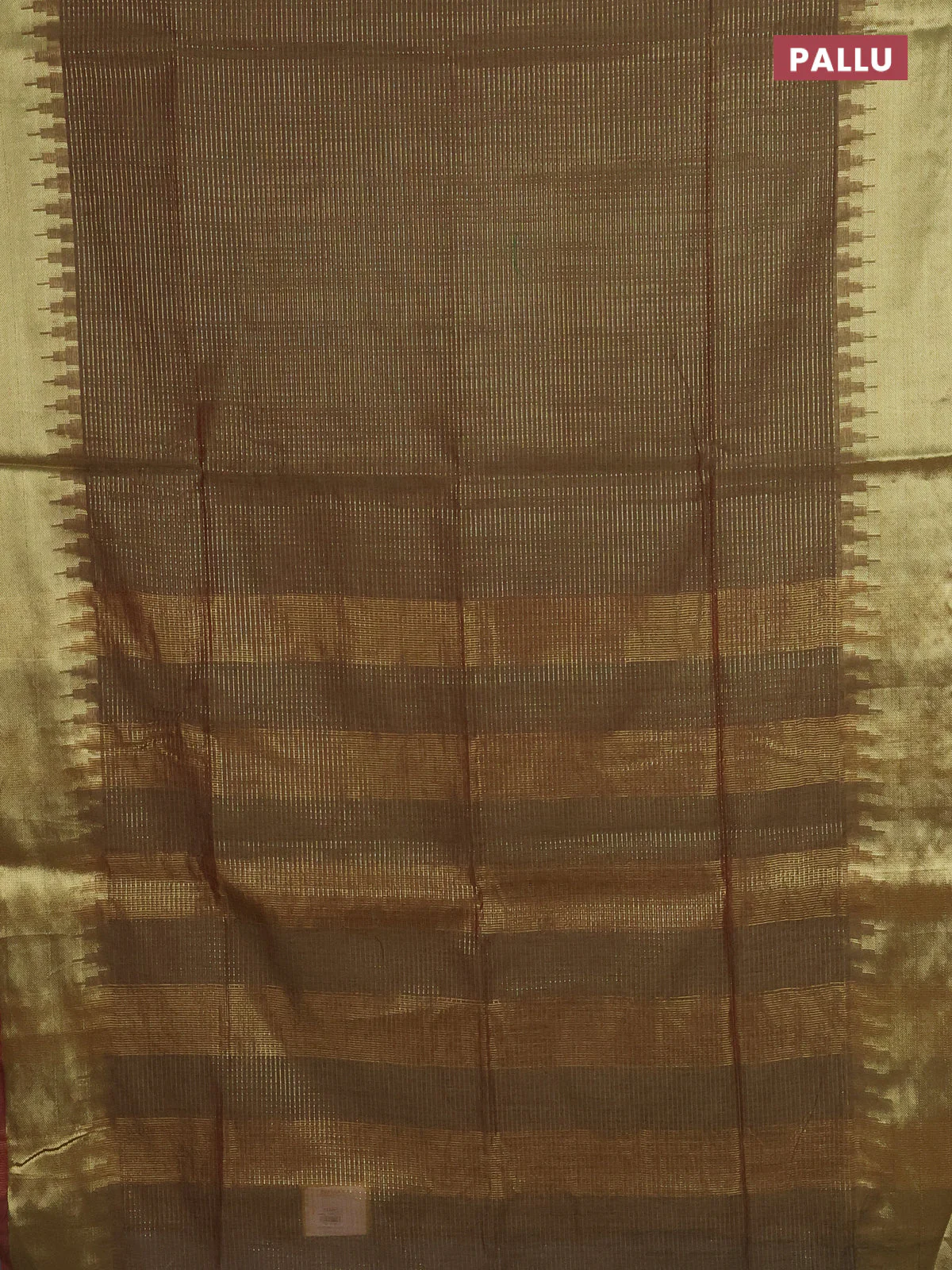 Semi dupion saree dual shade of green and red with allover zari weaves and zari woven border - Image 3