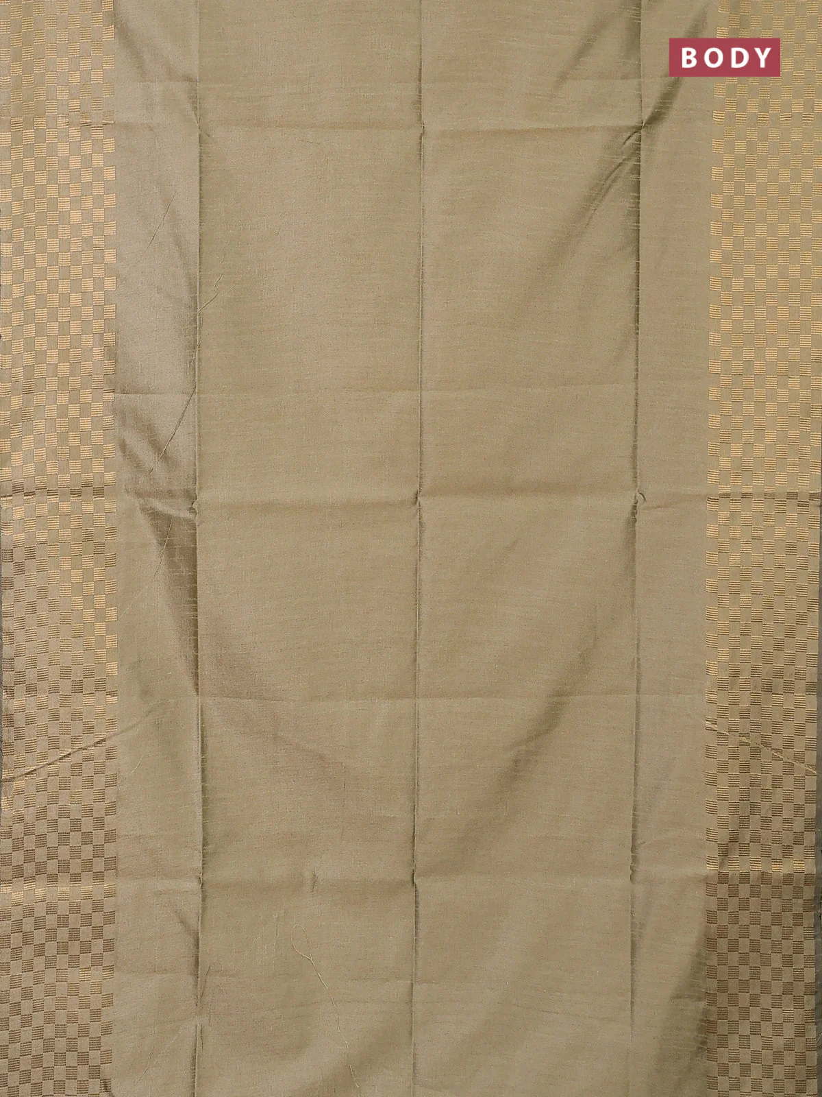 Semi dupion saree elaichi green with plain body and zari woven checked border - Image 2