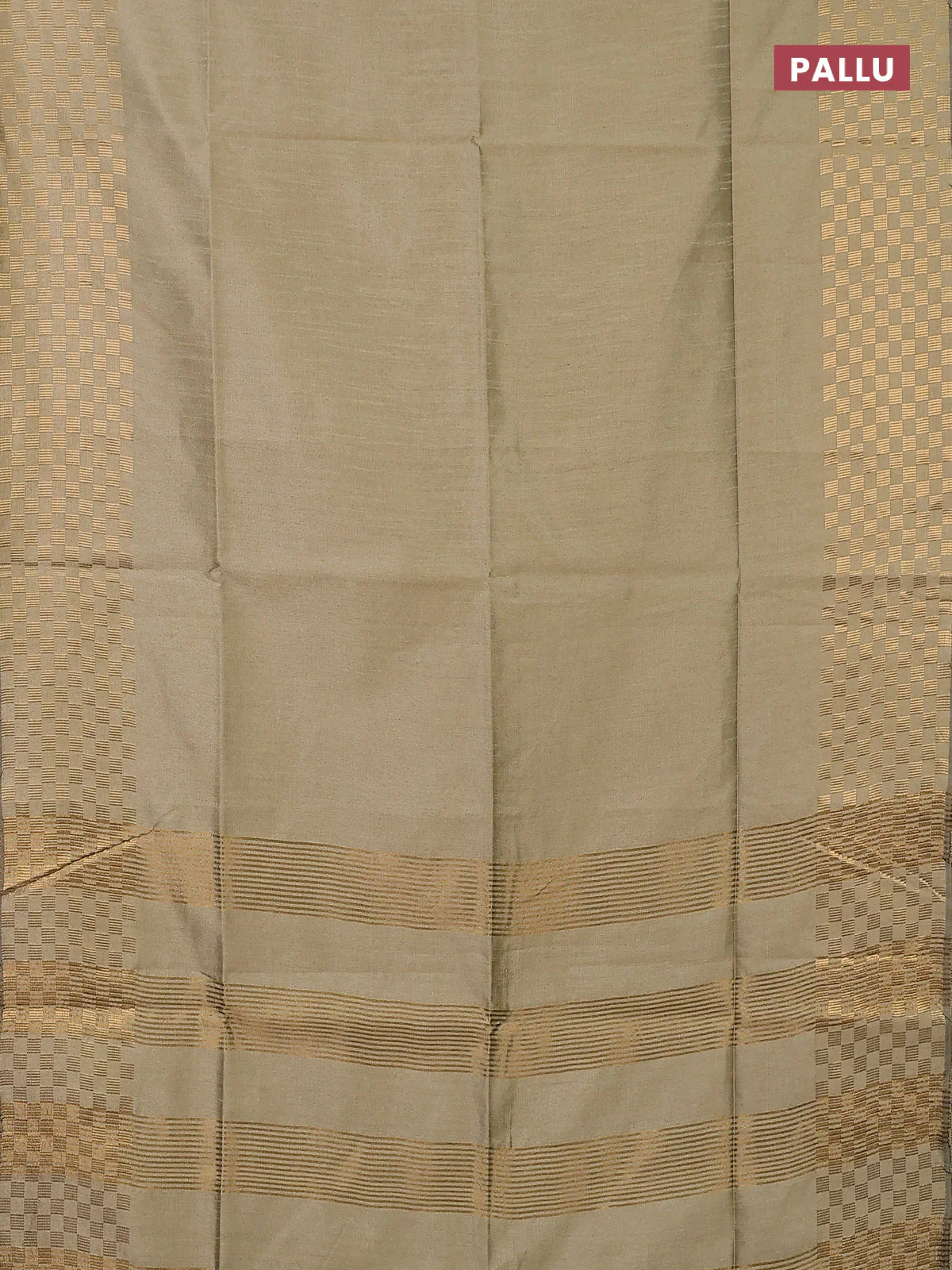 Semi dupion saree elaichi green with plain body and zari woven checked border - Image 3