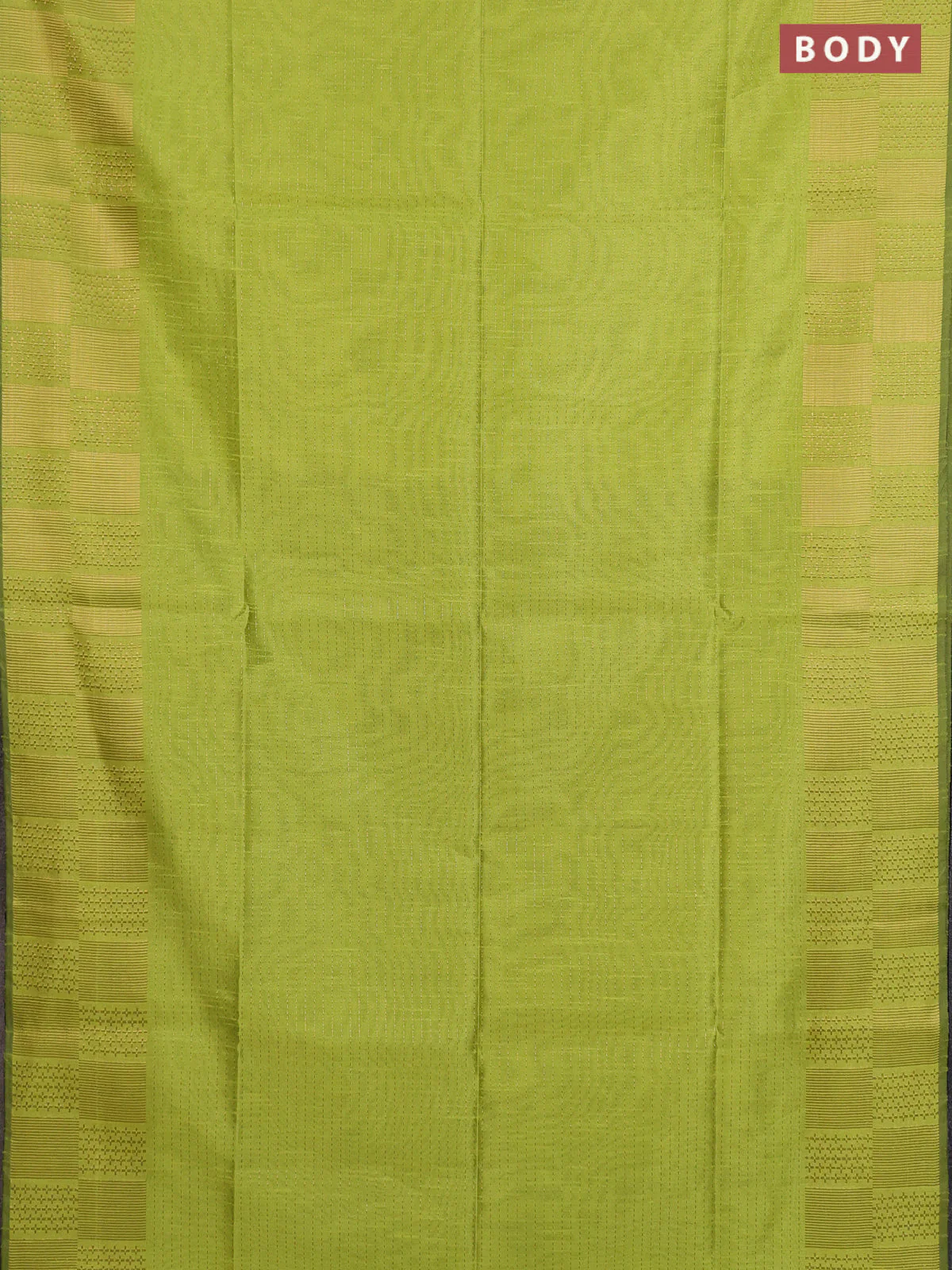 Semi dupion saree fluorescent green and black with allover zari stripes pattern and zari woven border - Image 2