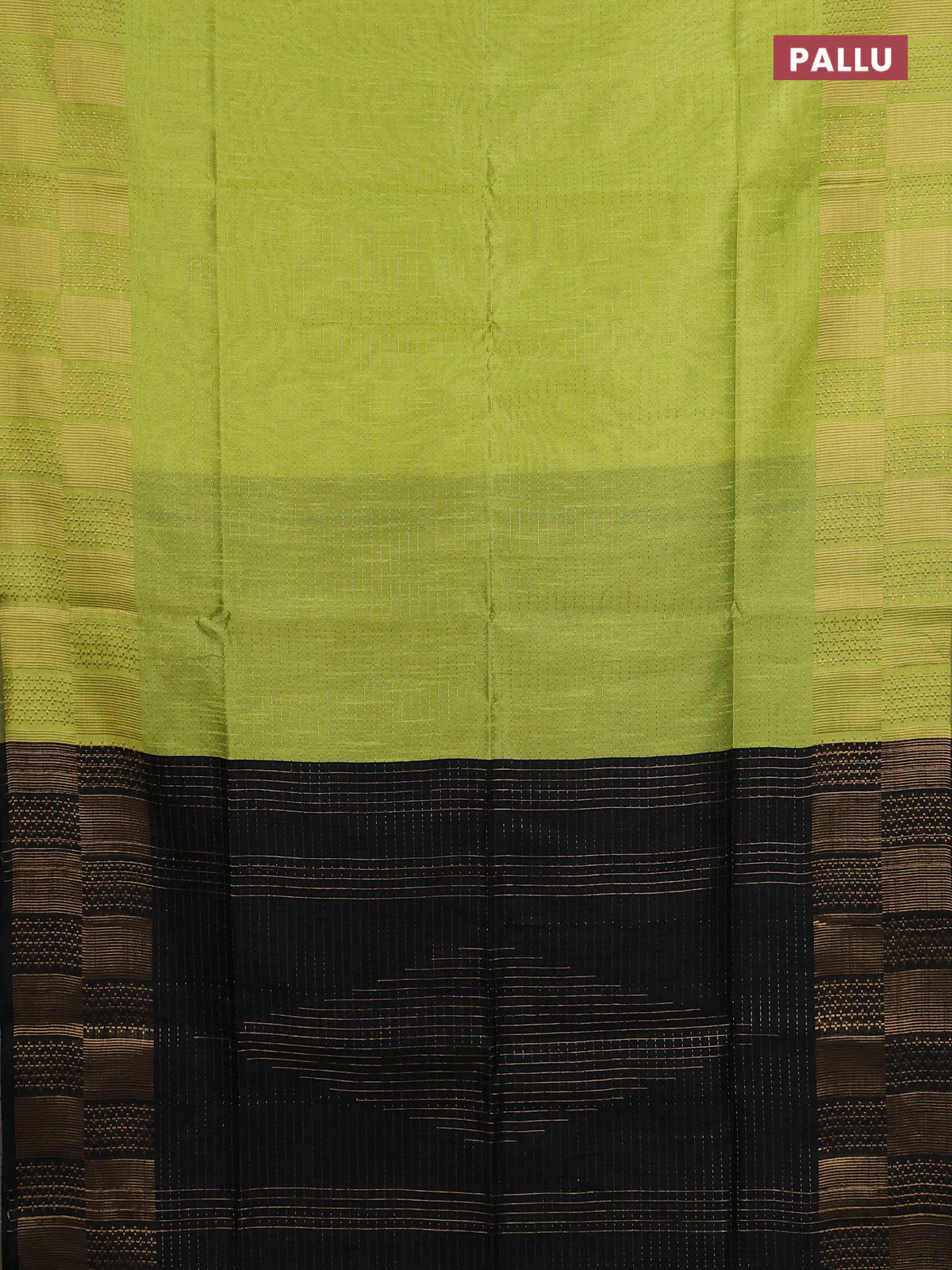 Semi dupion saree fluorescent green and black with allover zari stripes pattern and zari woven border - Image 3
