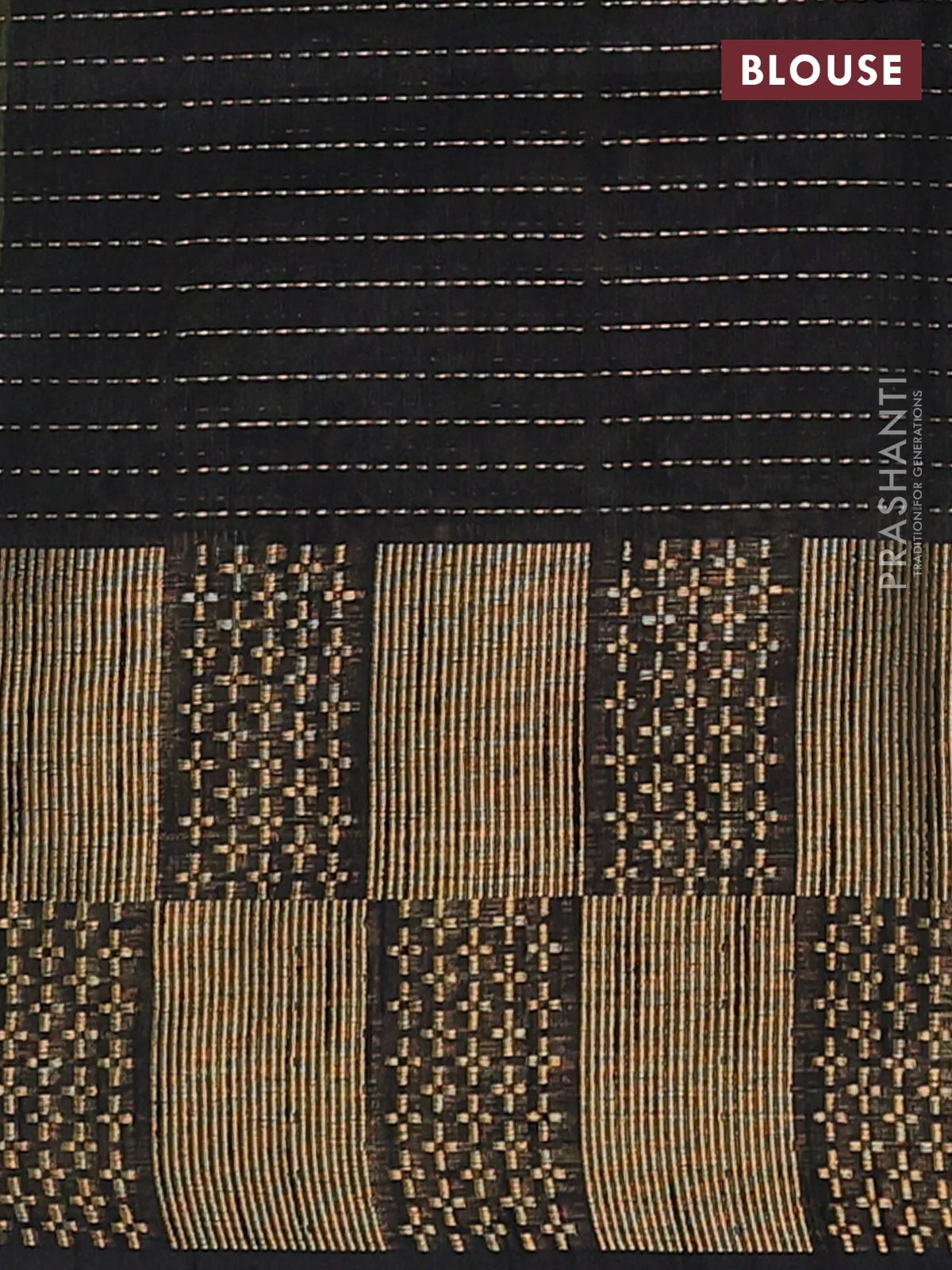 Semi dupion saree fluorescent green and black with allover zari stripes pattern and zari woven border - Image 4
