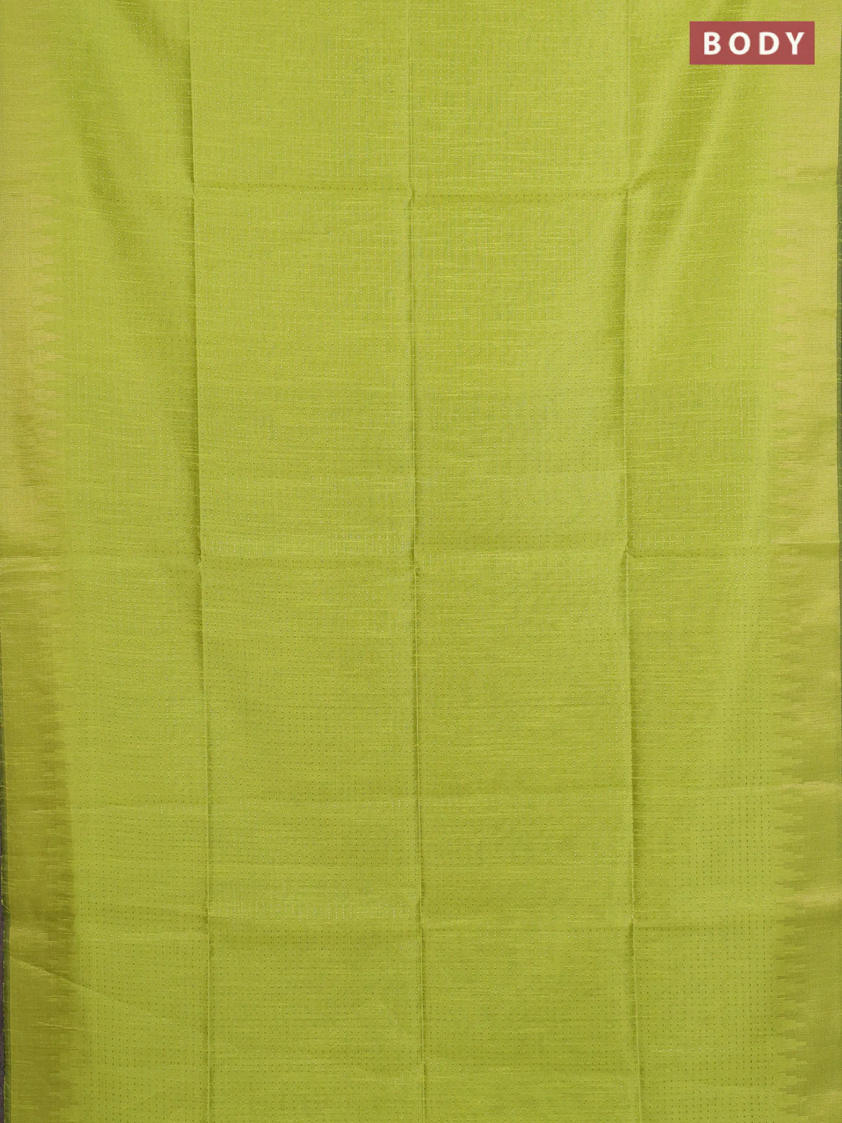 Semi dupion saree fluorescent green and black with allover zari weaves and temple zari woven border - Image 2