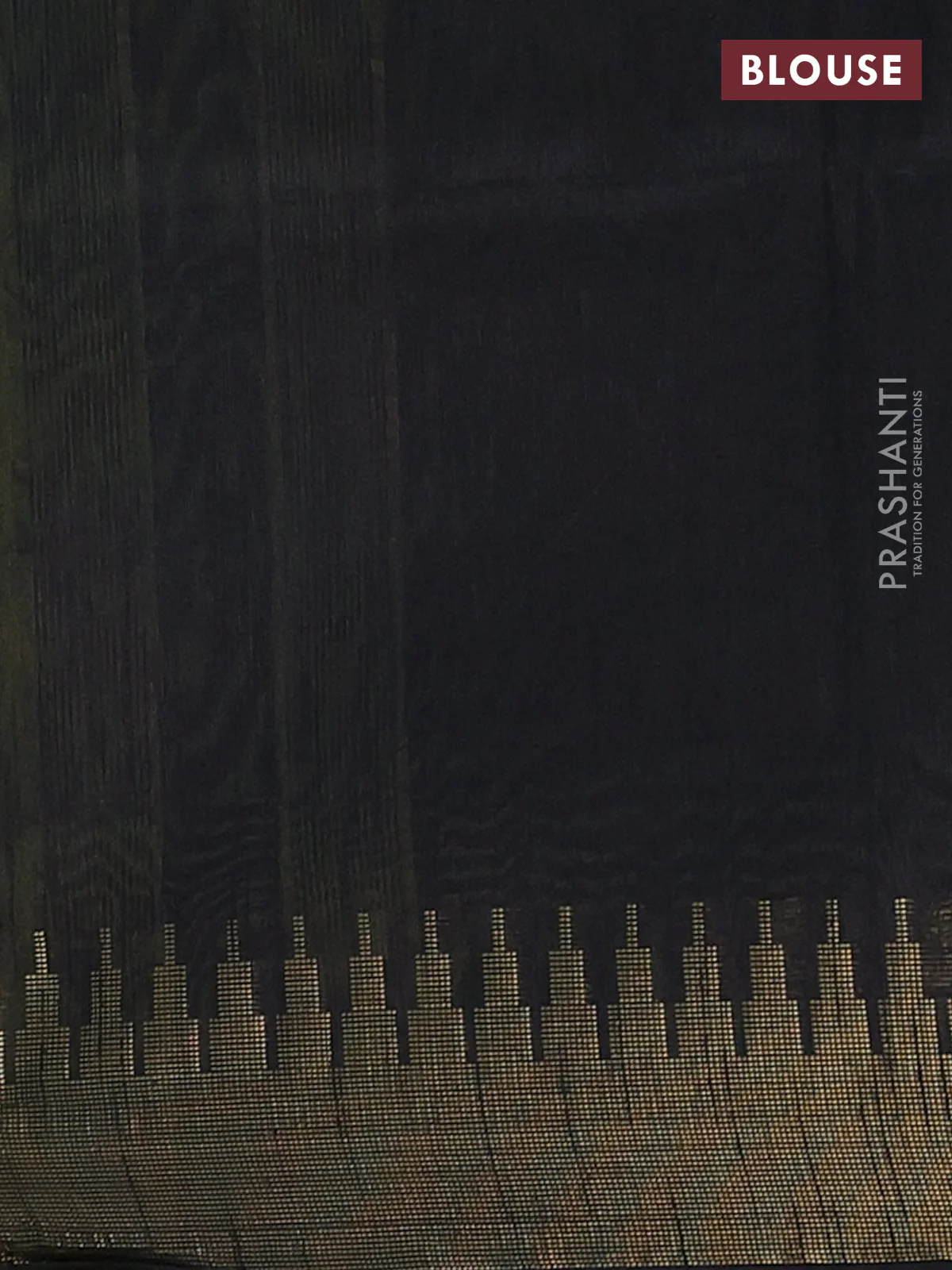 Semi dupion saree fluorescent green and black with allover zari weaves and temple zari woven border - Image 4