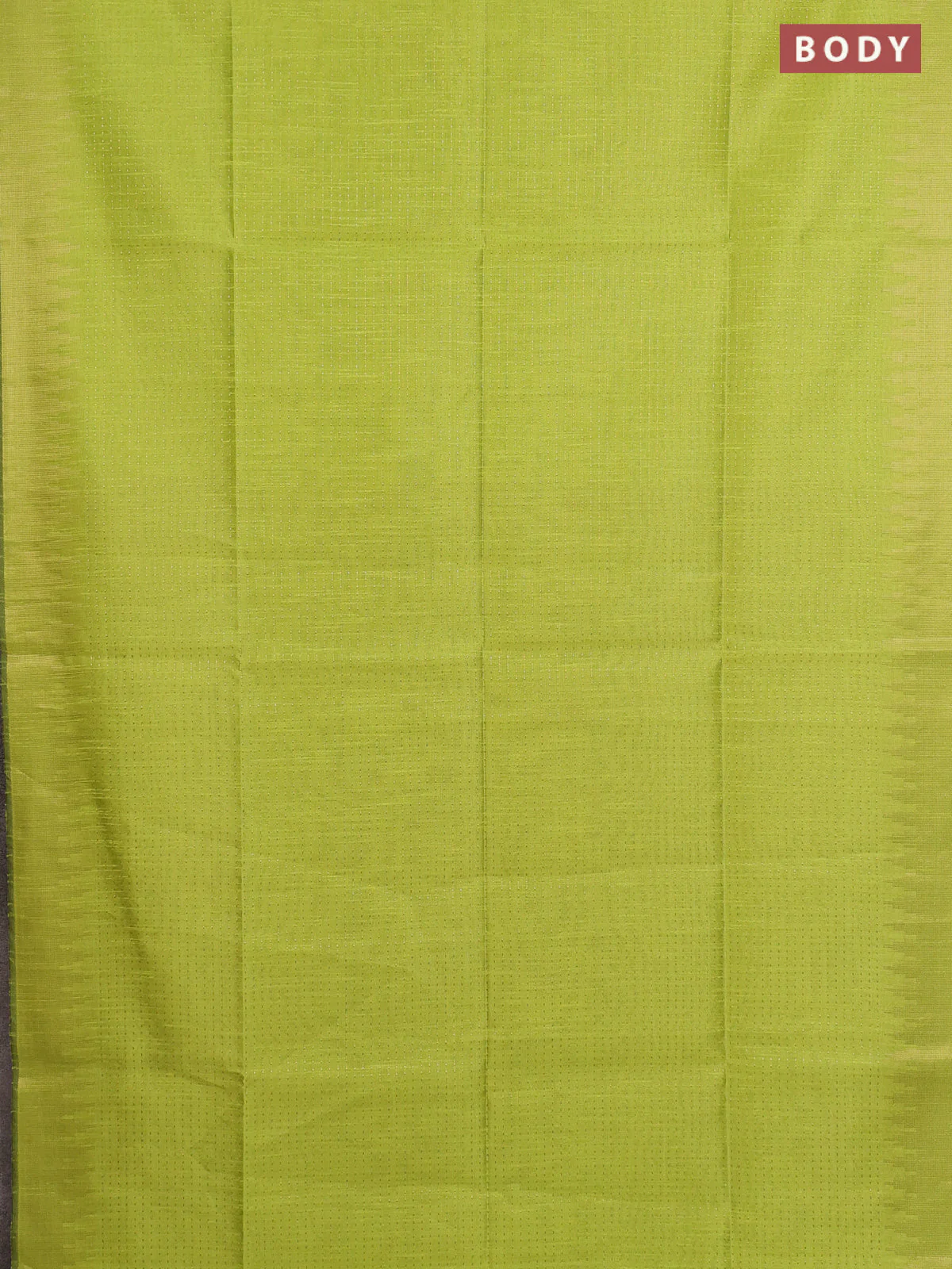 Semi dupion saree fluorescent green and maroon with allover zari weaves and temple zari woven border - Image 2