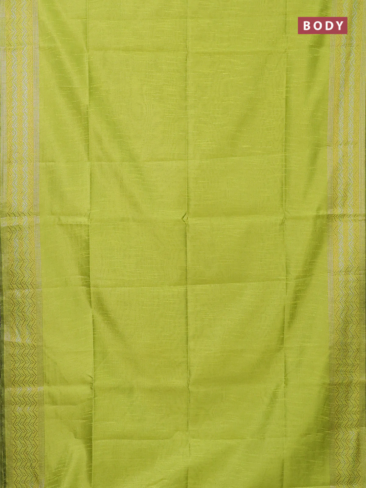 Semi dupion saree fluorescent green with plain body and silver & gold zari woven border - Image 2