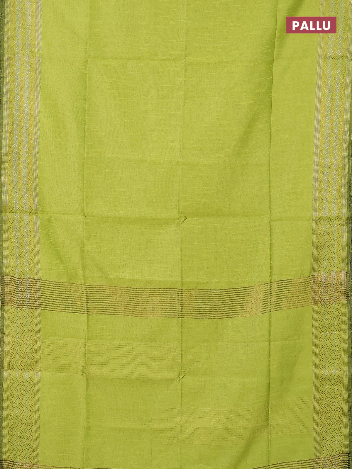 Semi dupion saree fluorescent green with plain body and silver & gold zari woven border - Image 3