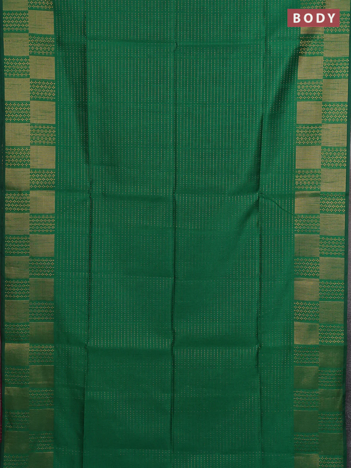 Semi dupion saree green and pink with allover zari stripes pattern and zari woven border - Image 2