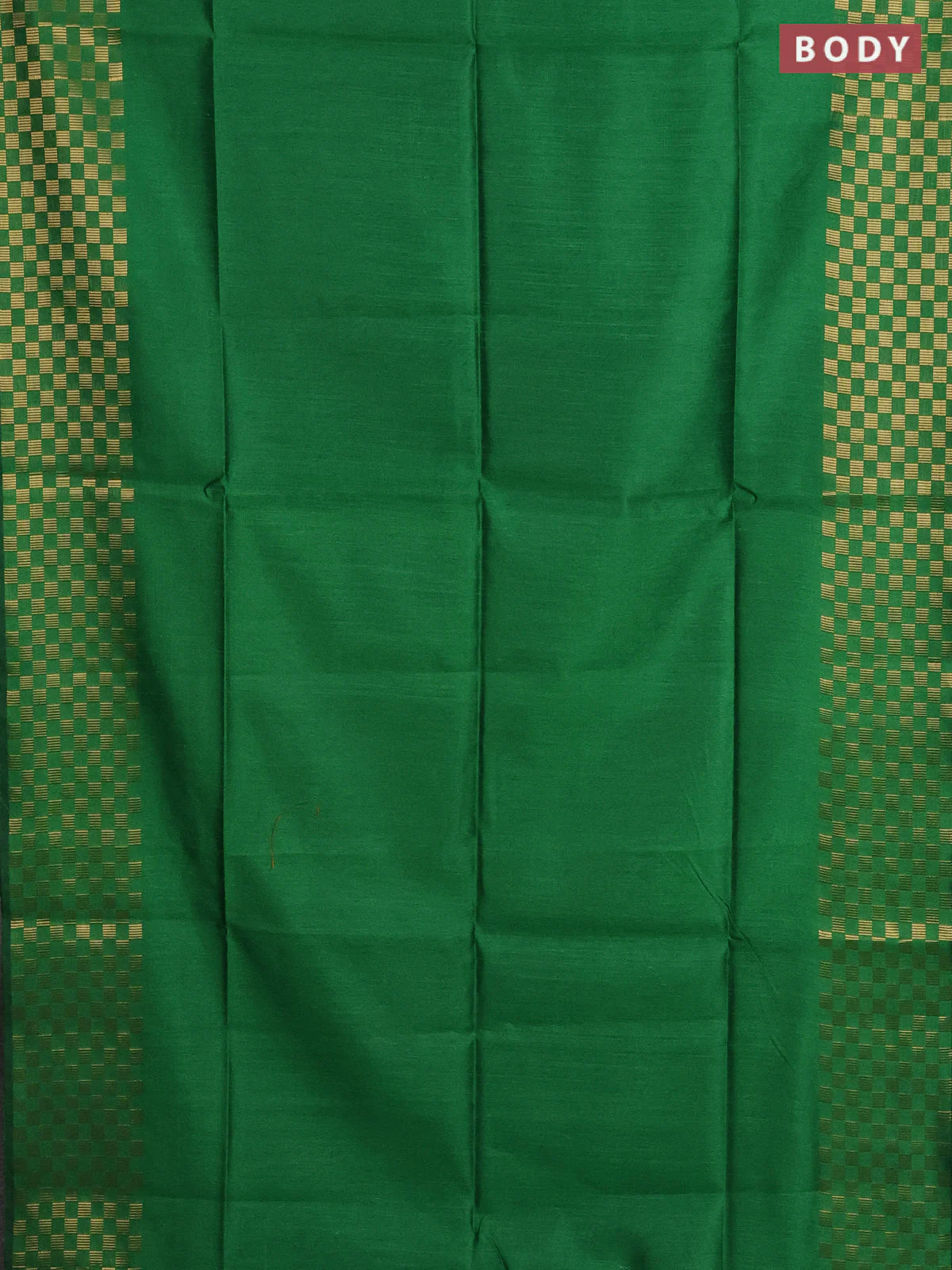 Semi dupion saree green and pink with plain body and zari woven checked border - Image 2