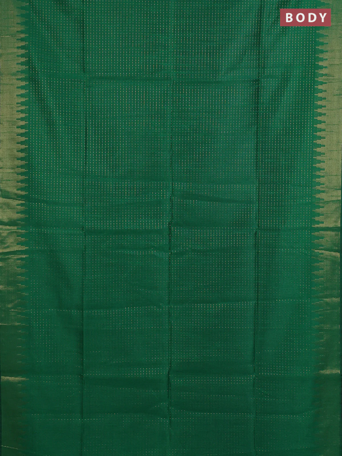 Semi dupion saree green and red with allover zari weaves and temple zari woven border - Image 2