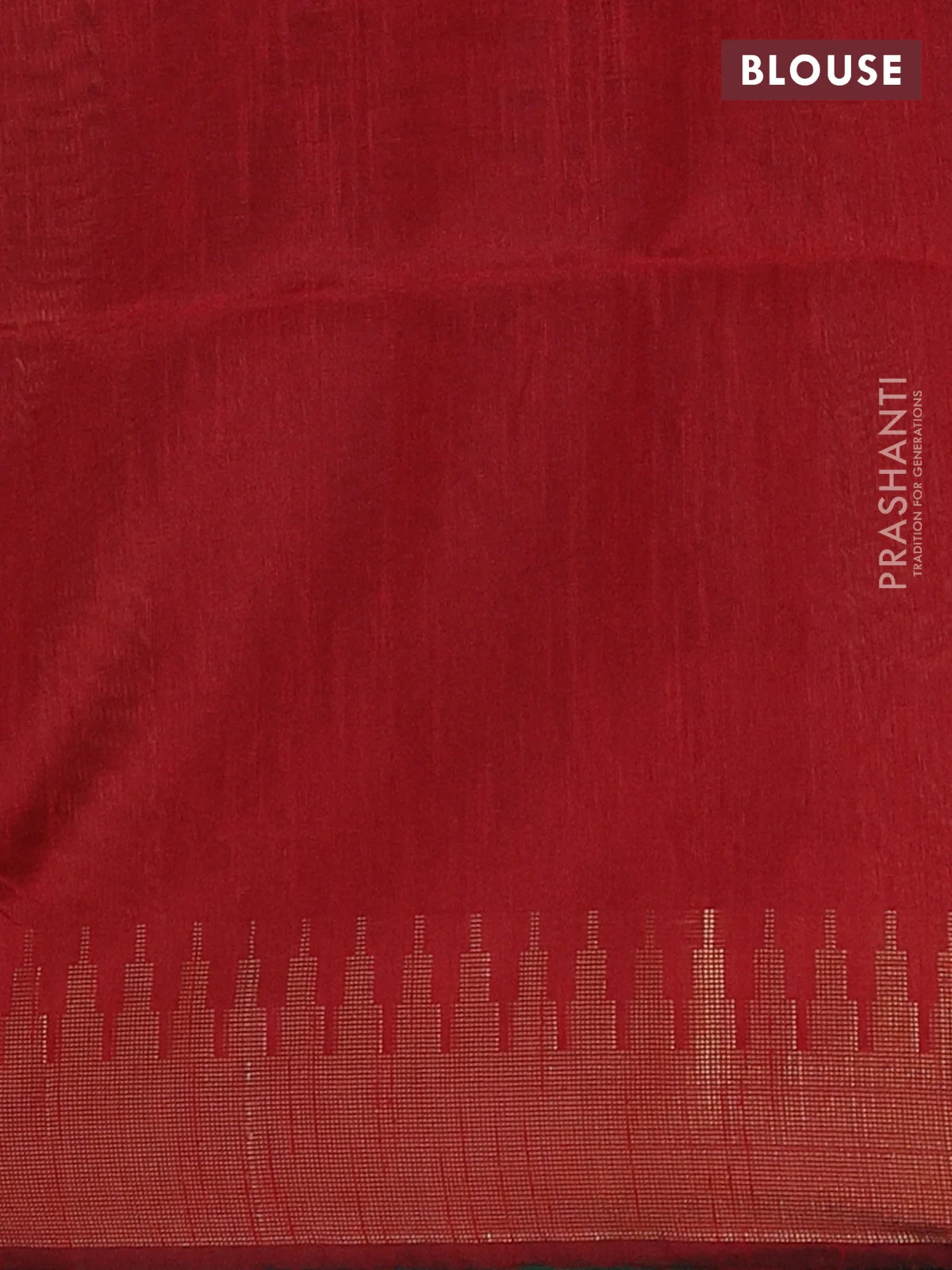 Semi dupion saree green and red with allover zari weaves and temple zari woven border - Image 4