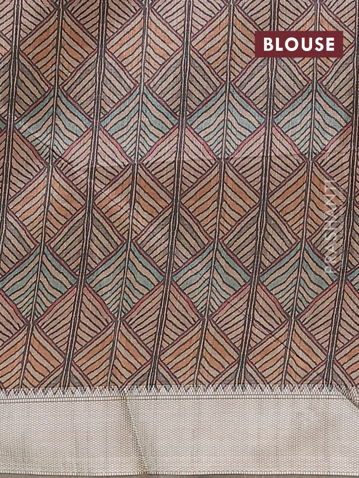 Semi dupion saree green with plain body and madhubani printed pallu & blouse - Image 4