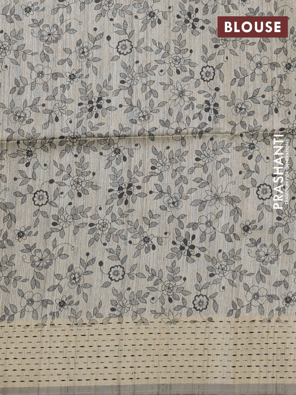 Semi dupion saree grey and beige with plain body and madhubani printed pallu - Image 3