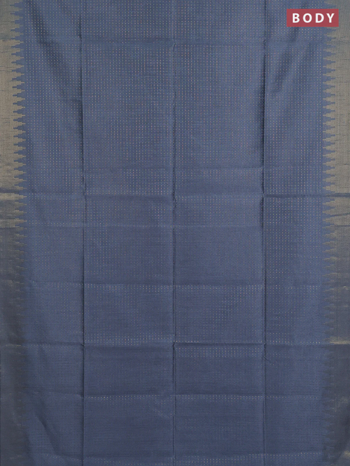 Semi dupion saree grey and pink with allover zari weaves and temple zari woven border - Image 2