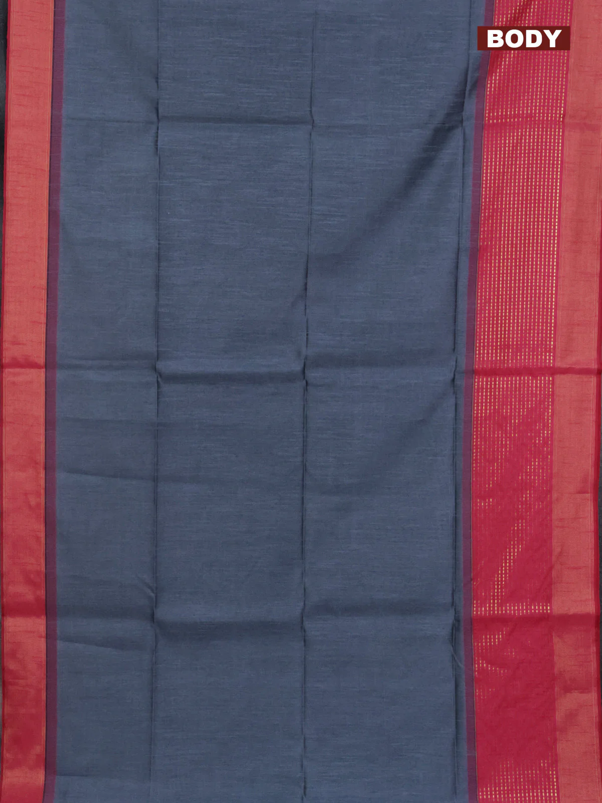 Semi dupion saree grey and pink with plain body and long zari woven border - Image 2