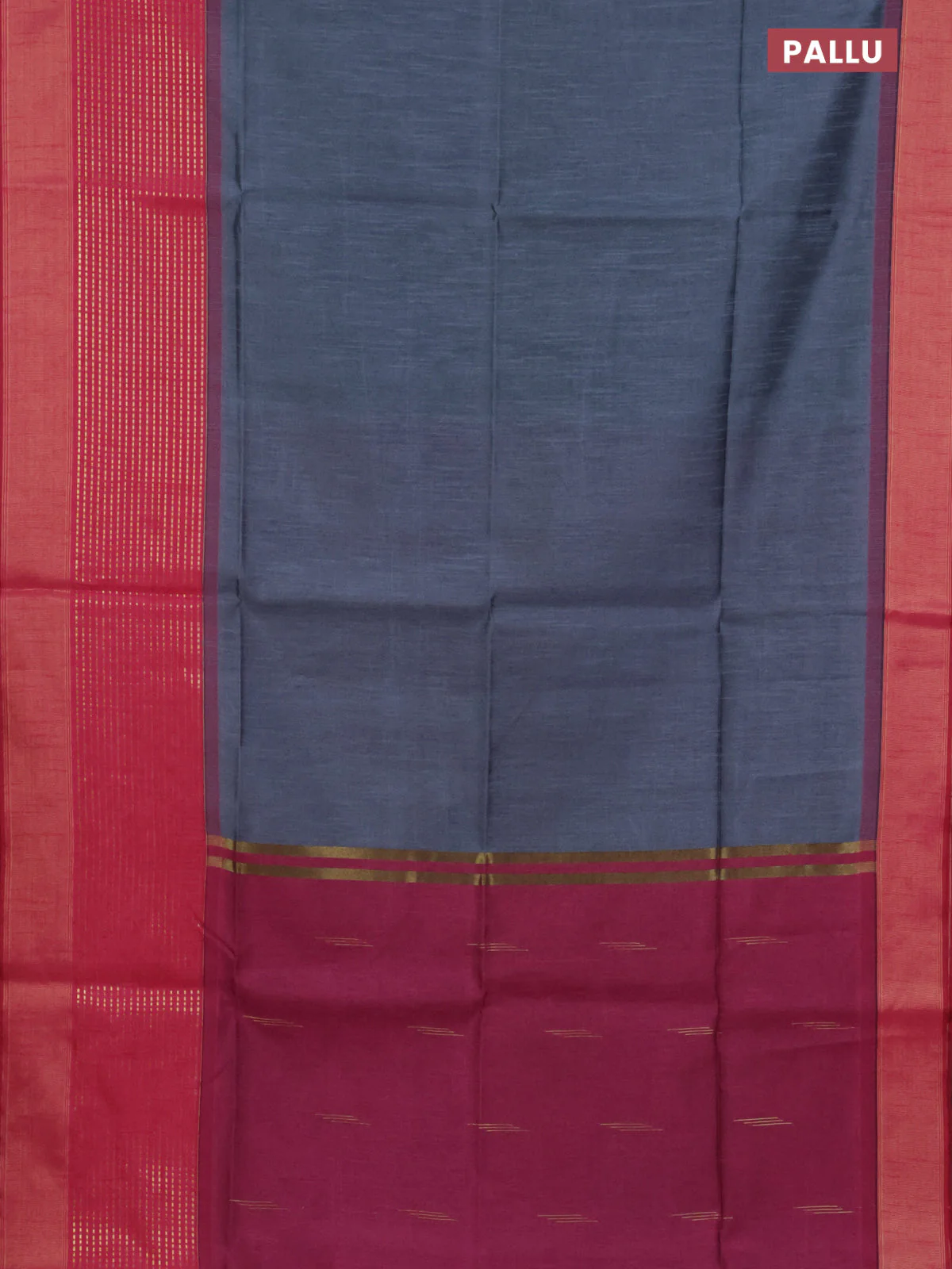 Semi dupion saree grey and pink with plain body and long zari woven border - Image 3