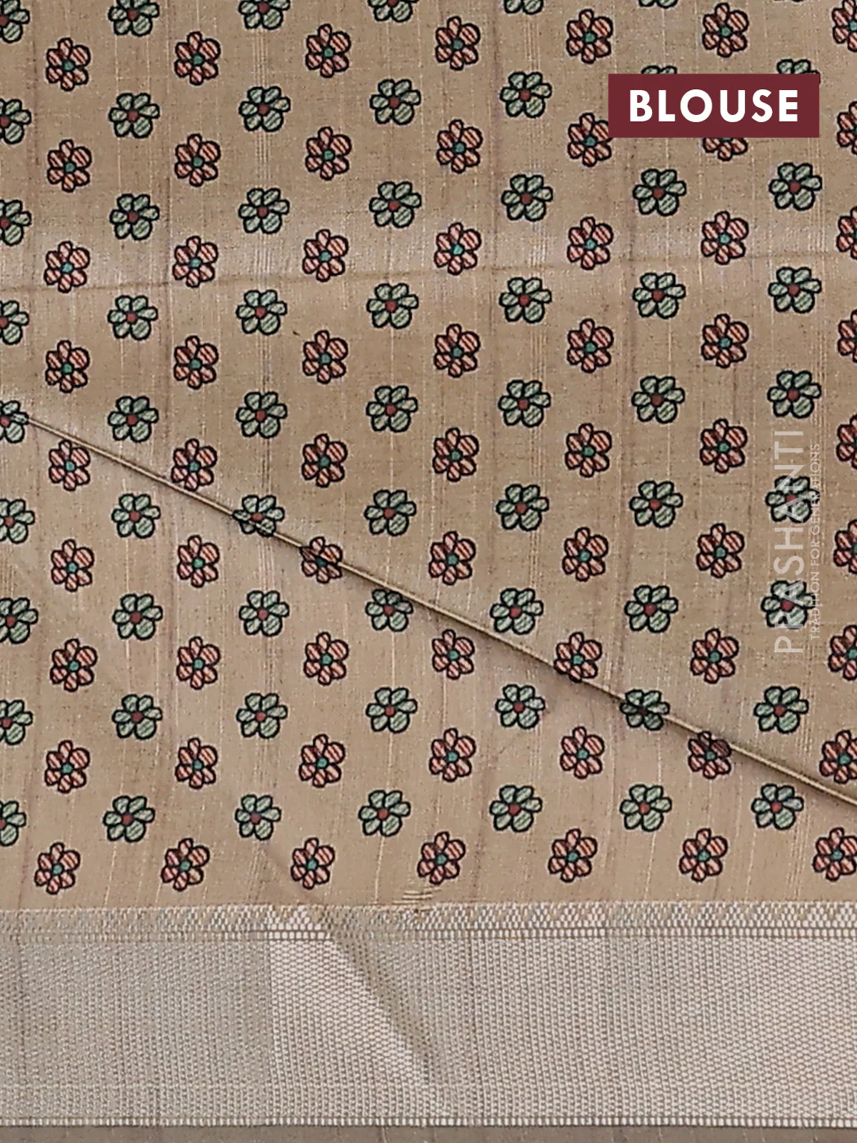 Semi dupion saree grey with plain body and madhubani printed pallu & blouse - Image 4