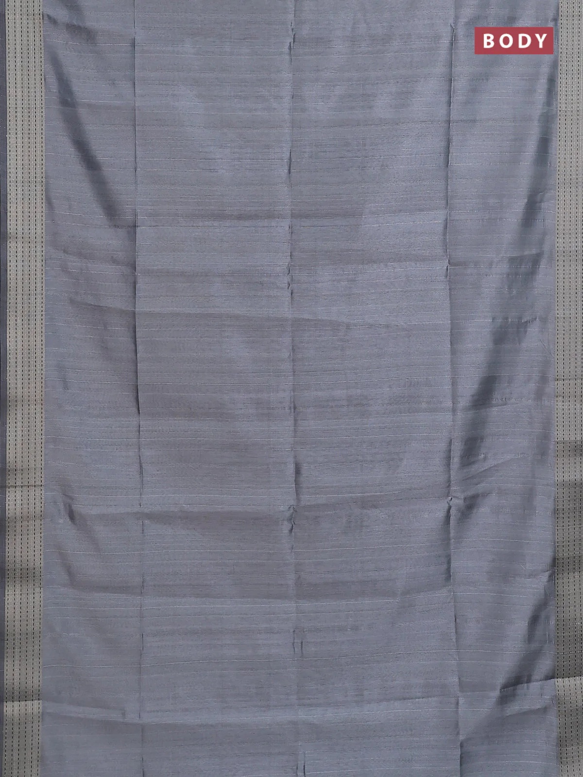Semi dupion saree grey with plain body and madhubani printed pallu & kantha stitch work - Image 2