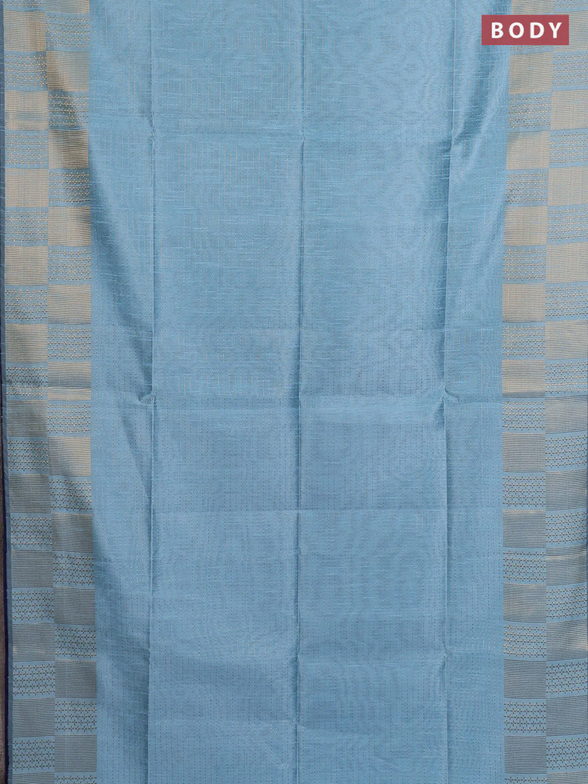 Semi dupion saree light blue and blue with allover zari stripes pattern and zari woven border - Image 2