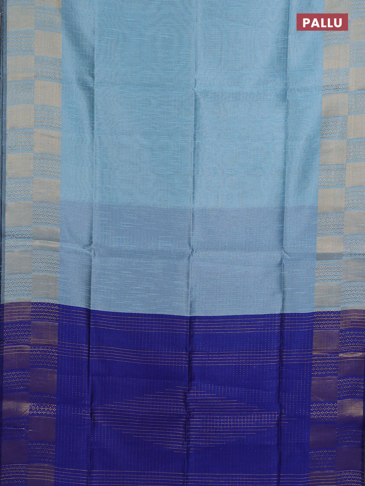Semi dupion saree light blue and blue with allover zari stripes pattern and zari woven border - Image 3