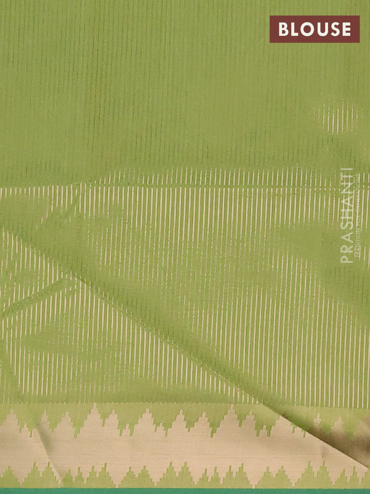 Semi dupion saree light green and teal green with plain body and temple design zari woven border - Image 4