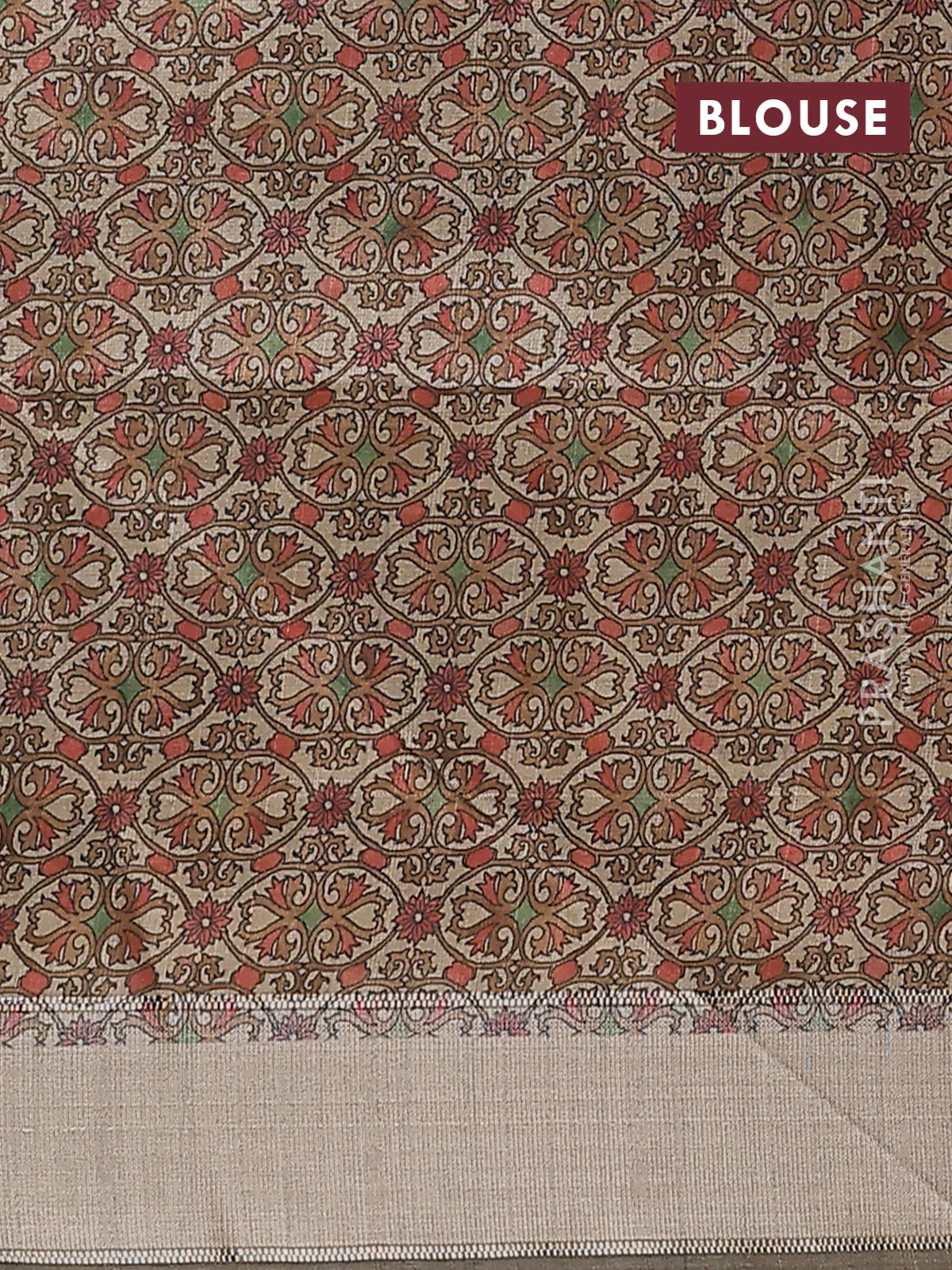 Semi dupion saree light green with allover zari checks pattern and madhubani printed pallu & blouse - Image 4