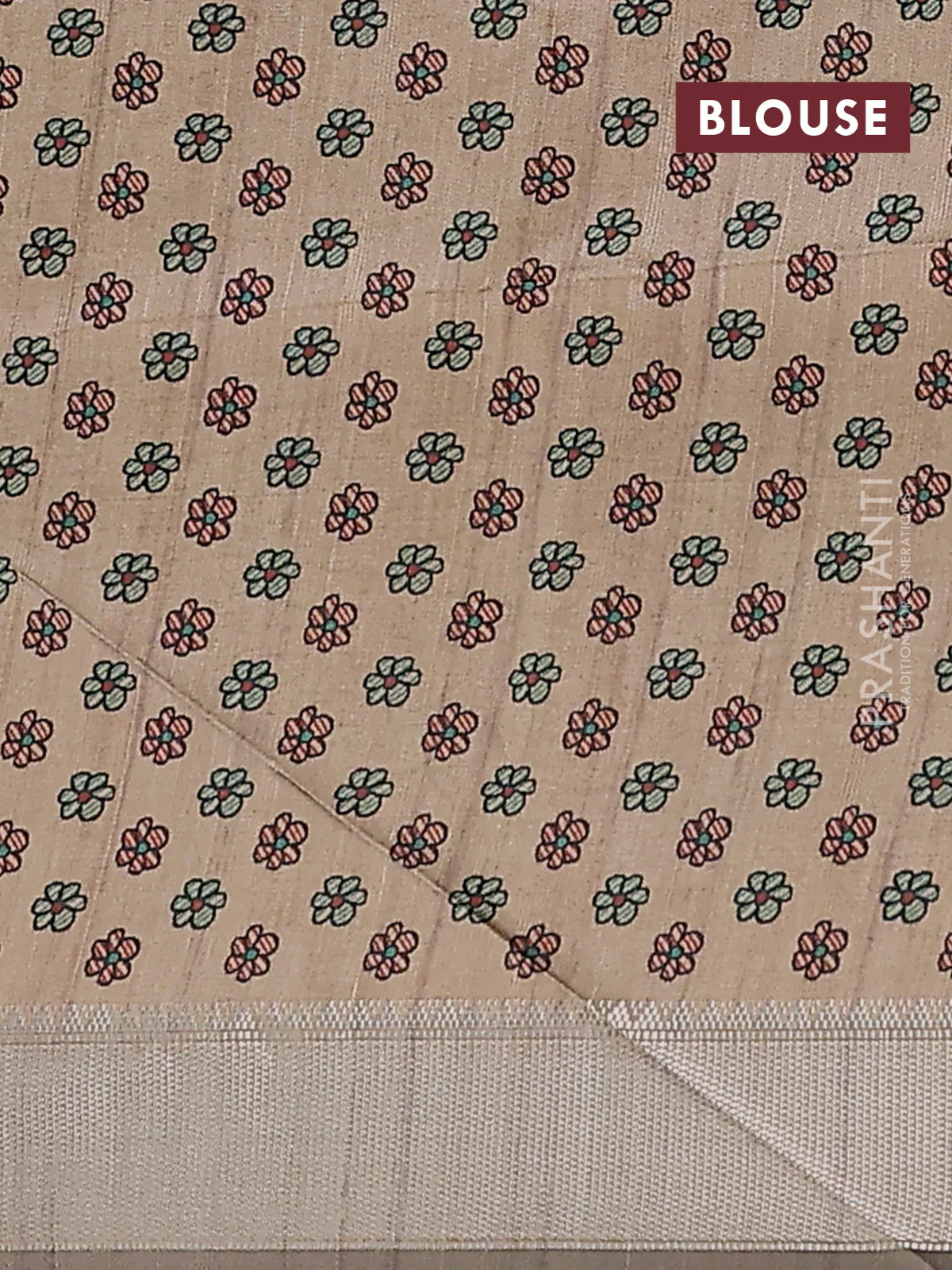 Semi dupion saree light green with plain body and madhubani printed pallu & blouse - Image 4