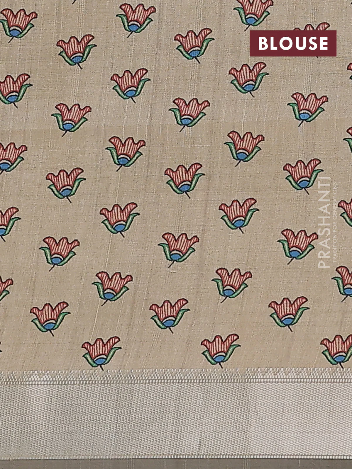 Semi dupion saree light green with plain body and madhubani printed pallu & blouse - Image 4