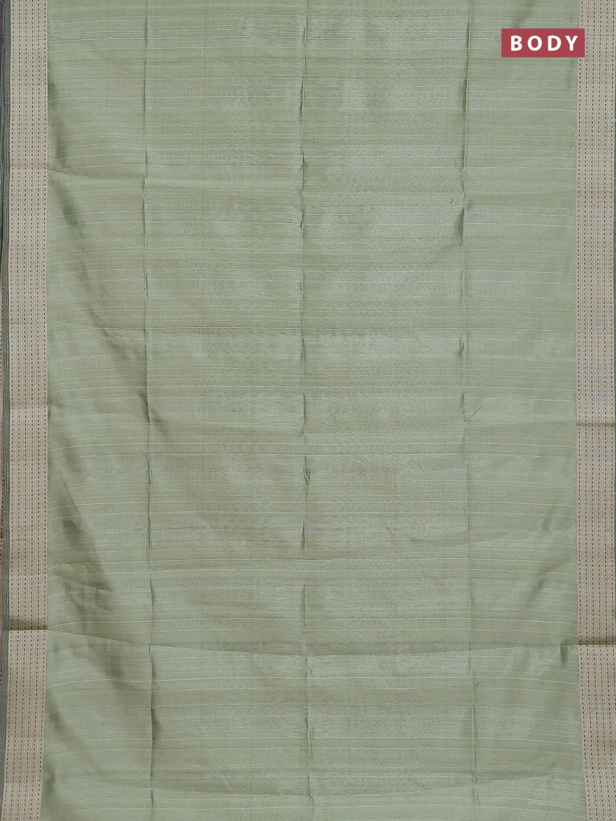 Semi dupion saree light green with plain body and madhubani printed pallu & kantha stitch work - Image 2