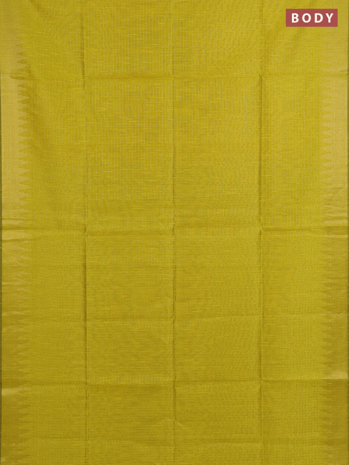 Semi dupion saree lime yellow and teal green with allover zari weaves and temple zari woven border - Image 2