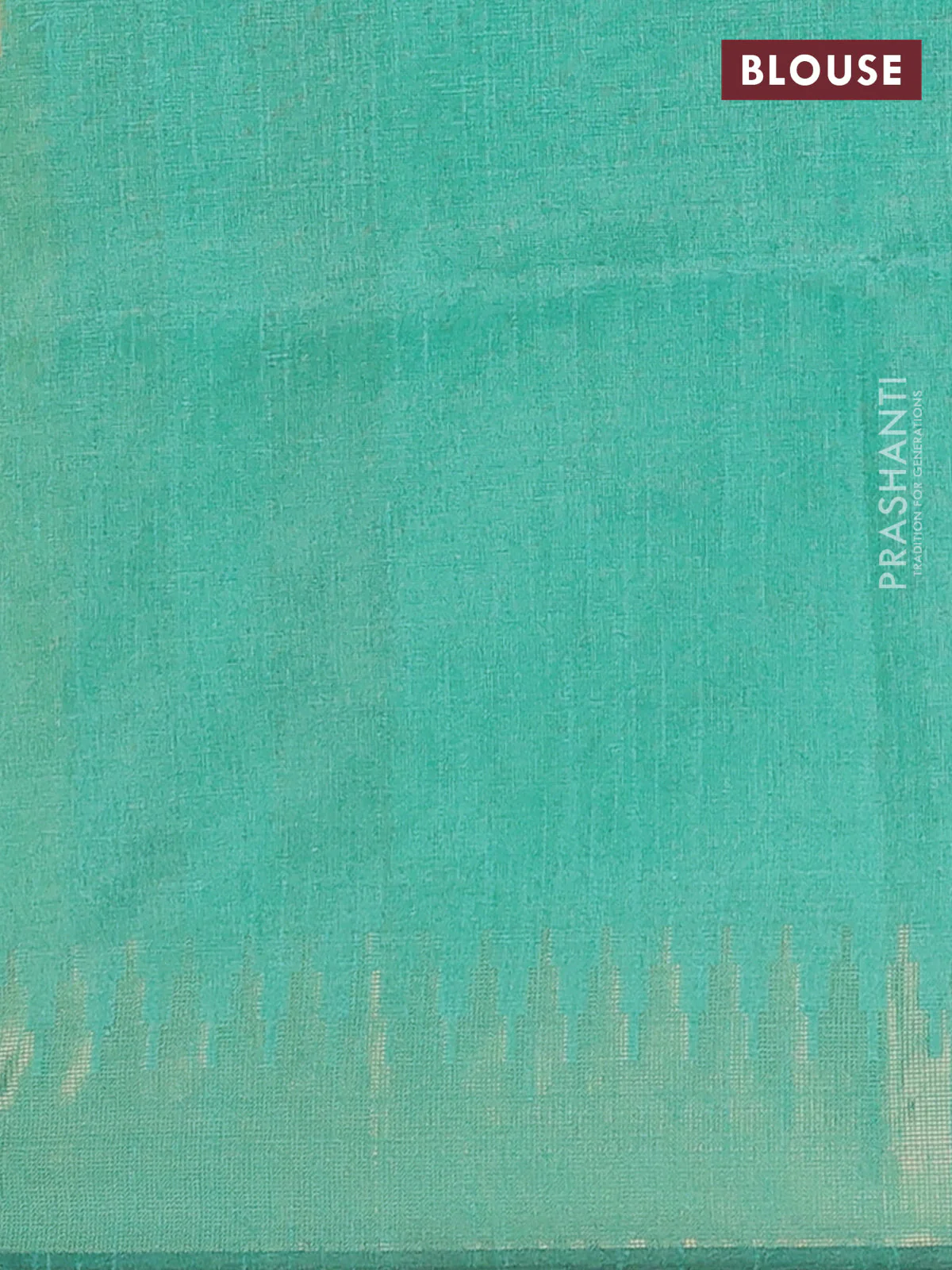 Semi dupion saree lime yellow and teal green with allover zari weaves and temple zari woven border - Image 4